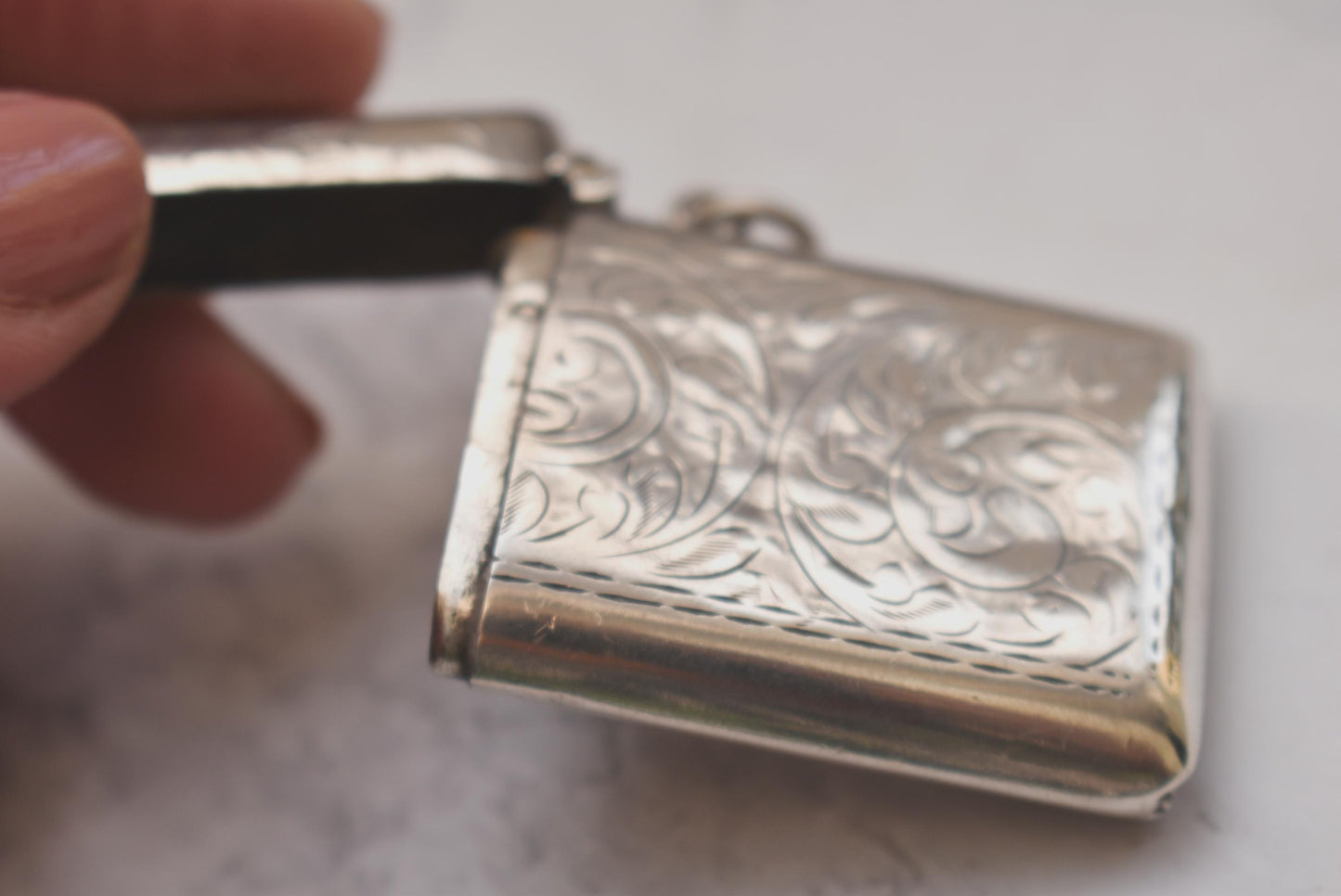 Antique Silver Vesta Case - Gorgeous 1916 Hallmarked Match Safe for Fob or Chatelaine