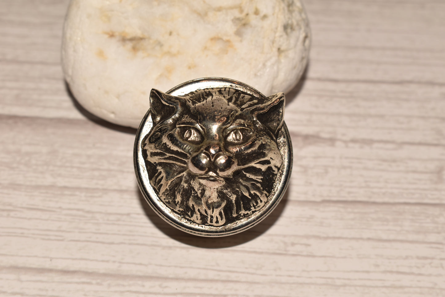 Vintage Cat Patch Box - Charming Mirrored Interior Cat Face Pill/Stash Pot