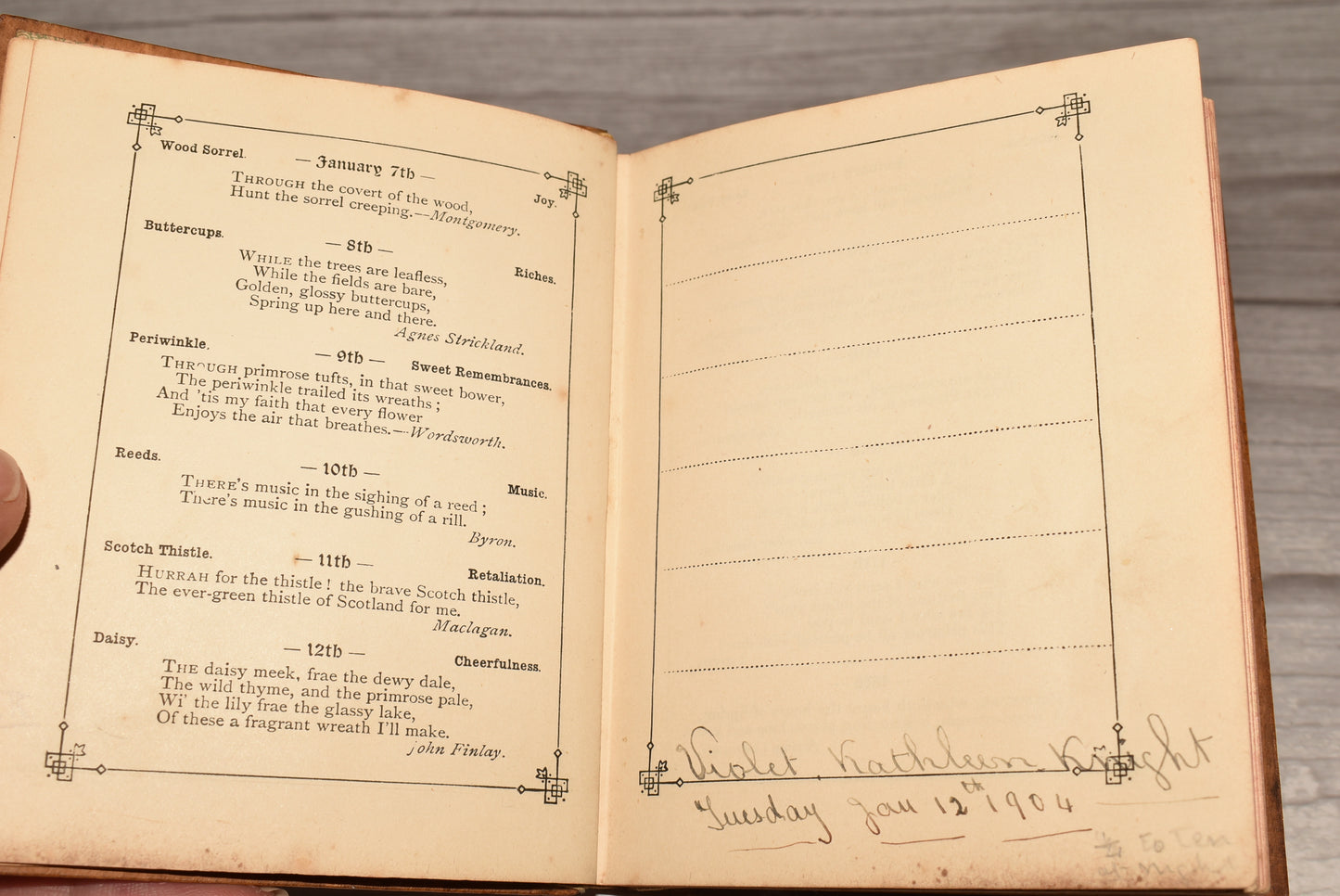 Antique Mauchline Victorian Language of Flowers Birthday Book