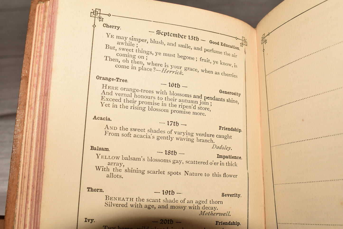 Antique Mauchline Victorian Language of Flowers Birthday Book