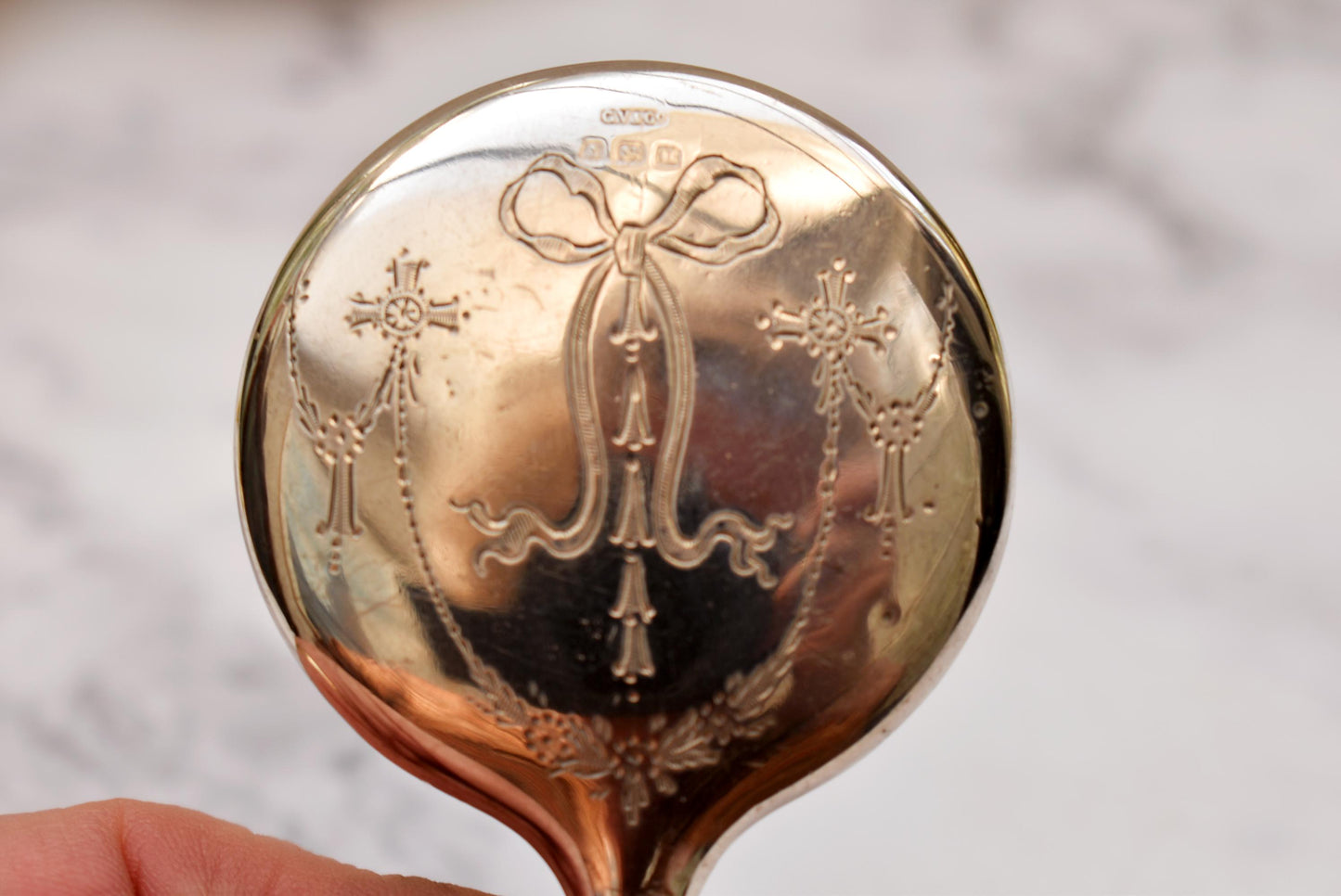 Antique Silver Mirror - Beautiful Art Nouveau Floral Chatelaine Mirror 1919 Hallmark Gourdel Vales & Co