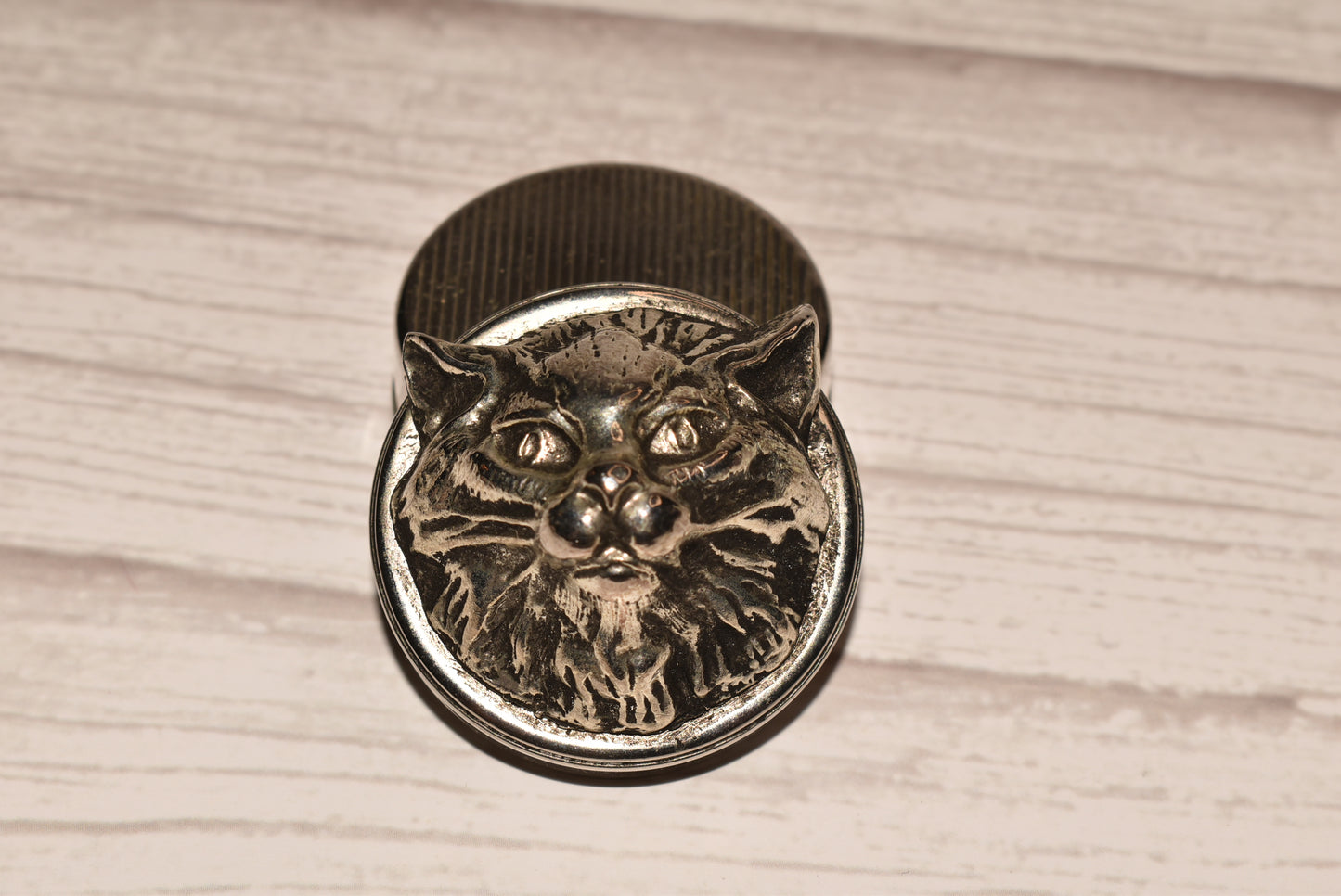 Vintage Cat Patch Box - Charming Mirrored Interior Cat Face Pill/Stash Pot