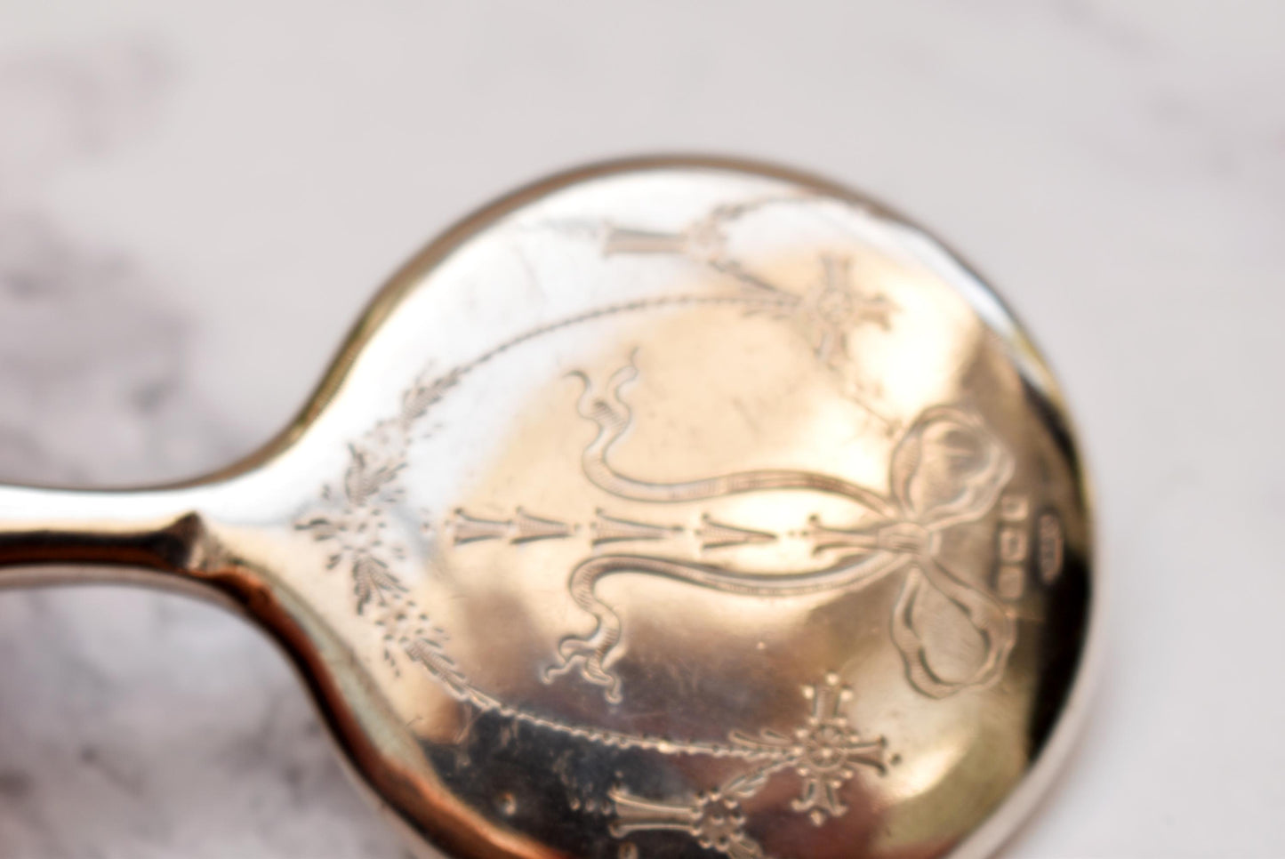 Antique Silver Mirror - Beautiful Art Nouveau Floral Chatelaine Mirror 1919 Hallmark Gourdel Vales & Co