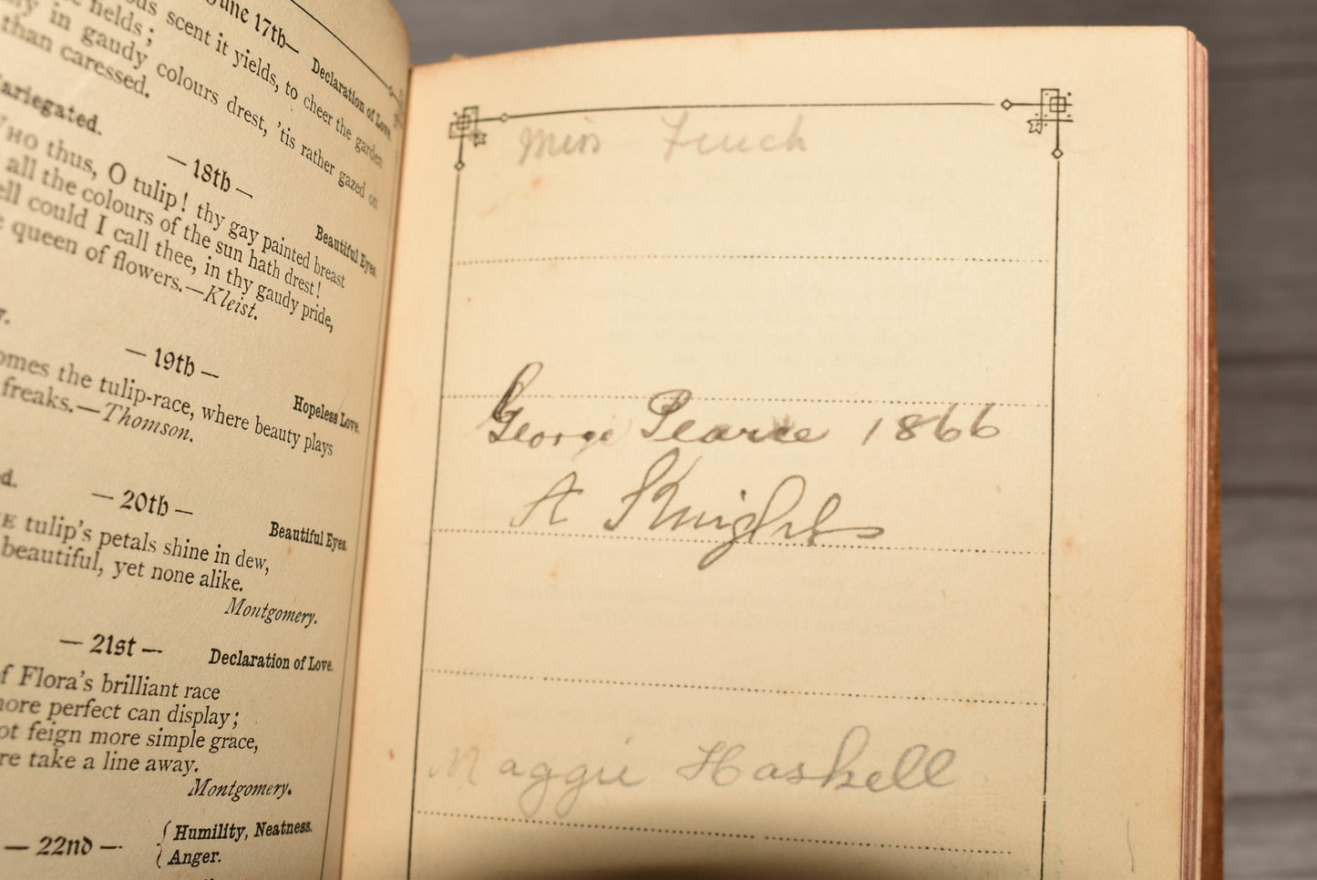 Antique Mauchline Victorian Language of Flowers Birthday Book