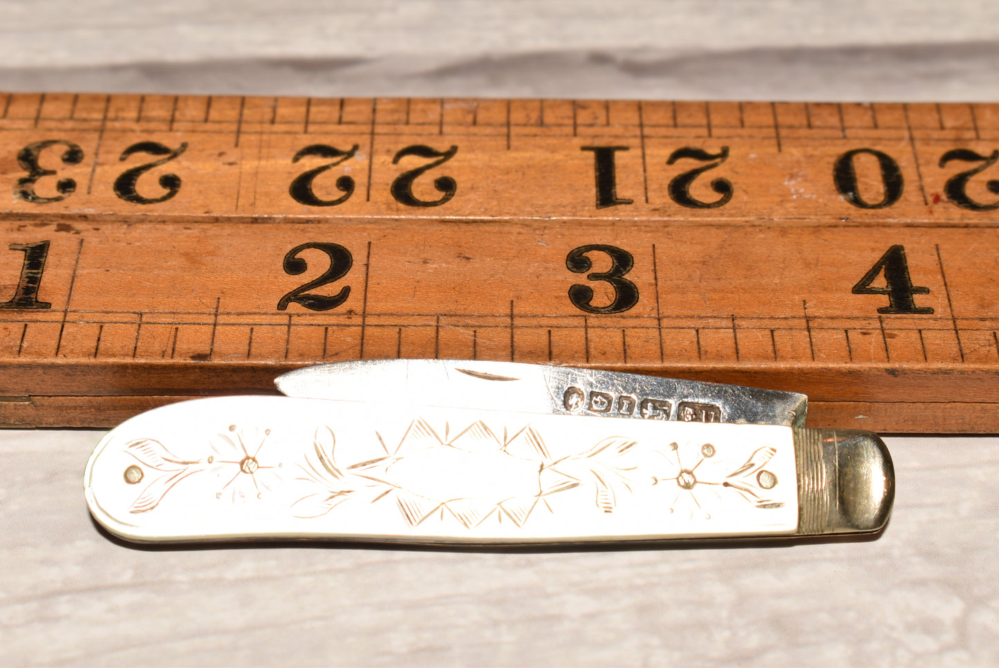 Early Victorian Fruit Parer - Gorgeous 1852 George Unite Silver and Mother of Pearl Engraved