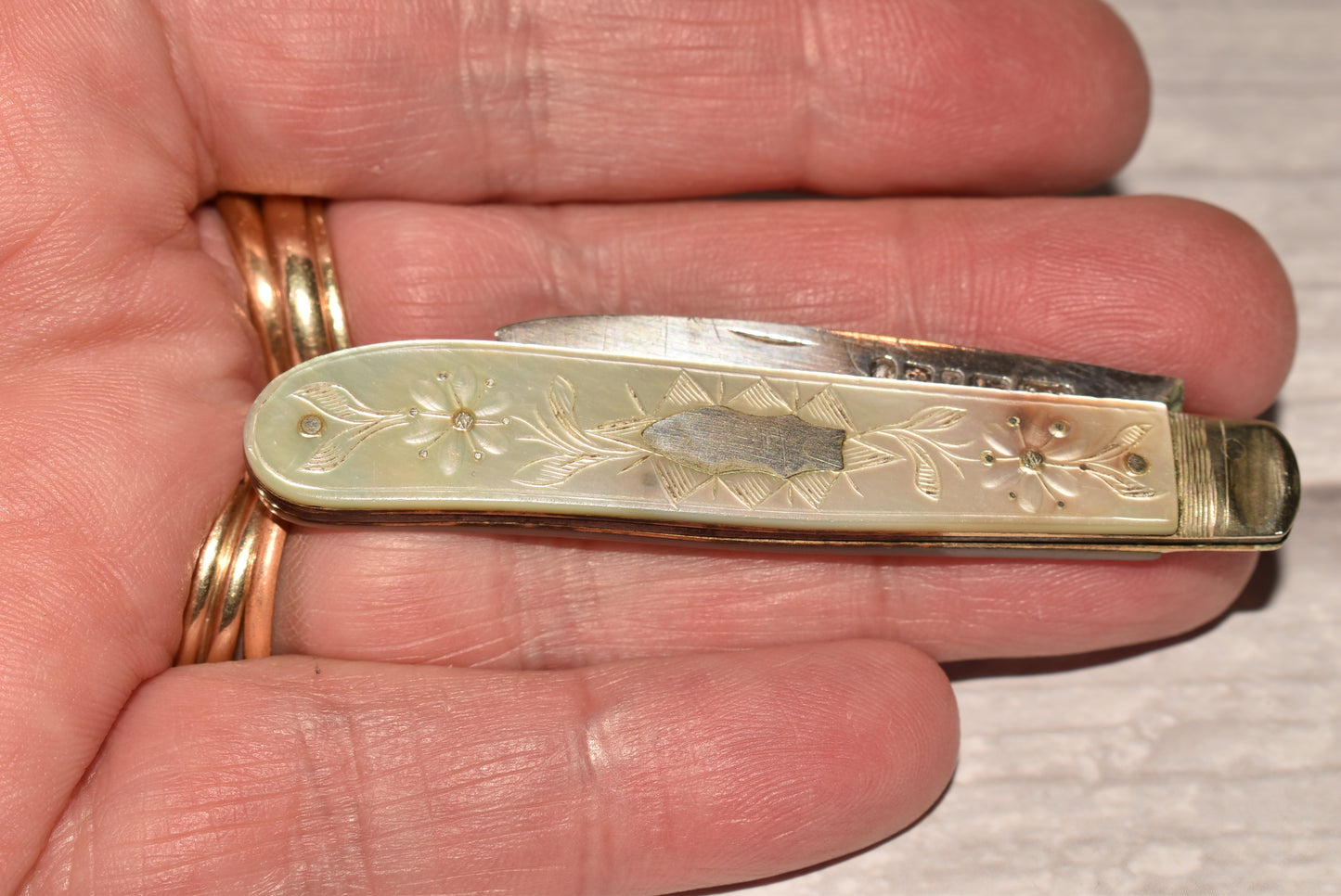 Early Victorian Fruit Parer - Gorgeous 1852 George Unite Silver and Mother of Pearl Engraved