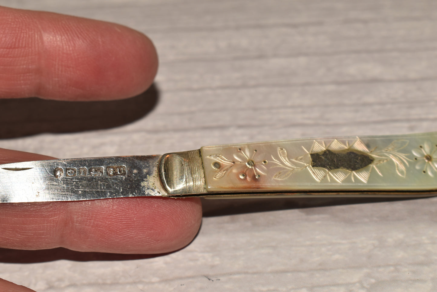 Early Victorian Fruit Parer - Gorgeous 1852 George Unite Silver and Mother of Pearl Engraved