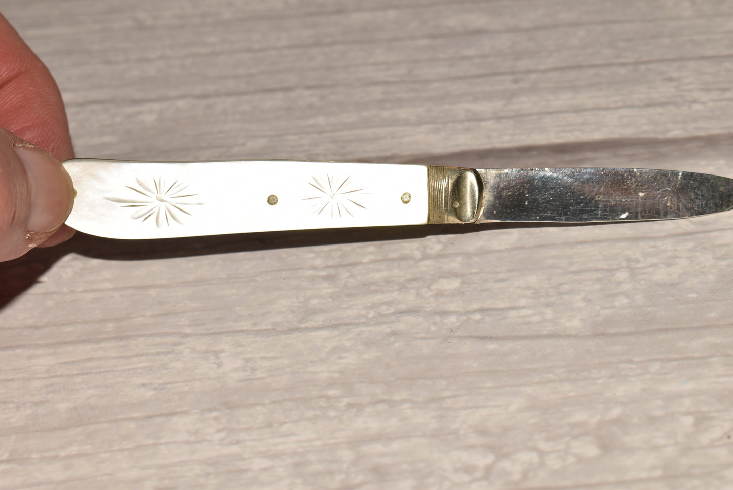 Early Victorian Fruit Parer - Gorgeous 1852 George Unite Silver and Mother of Pearl Engraved