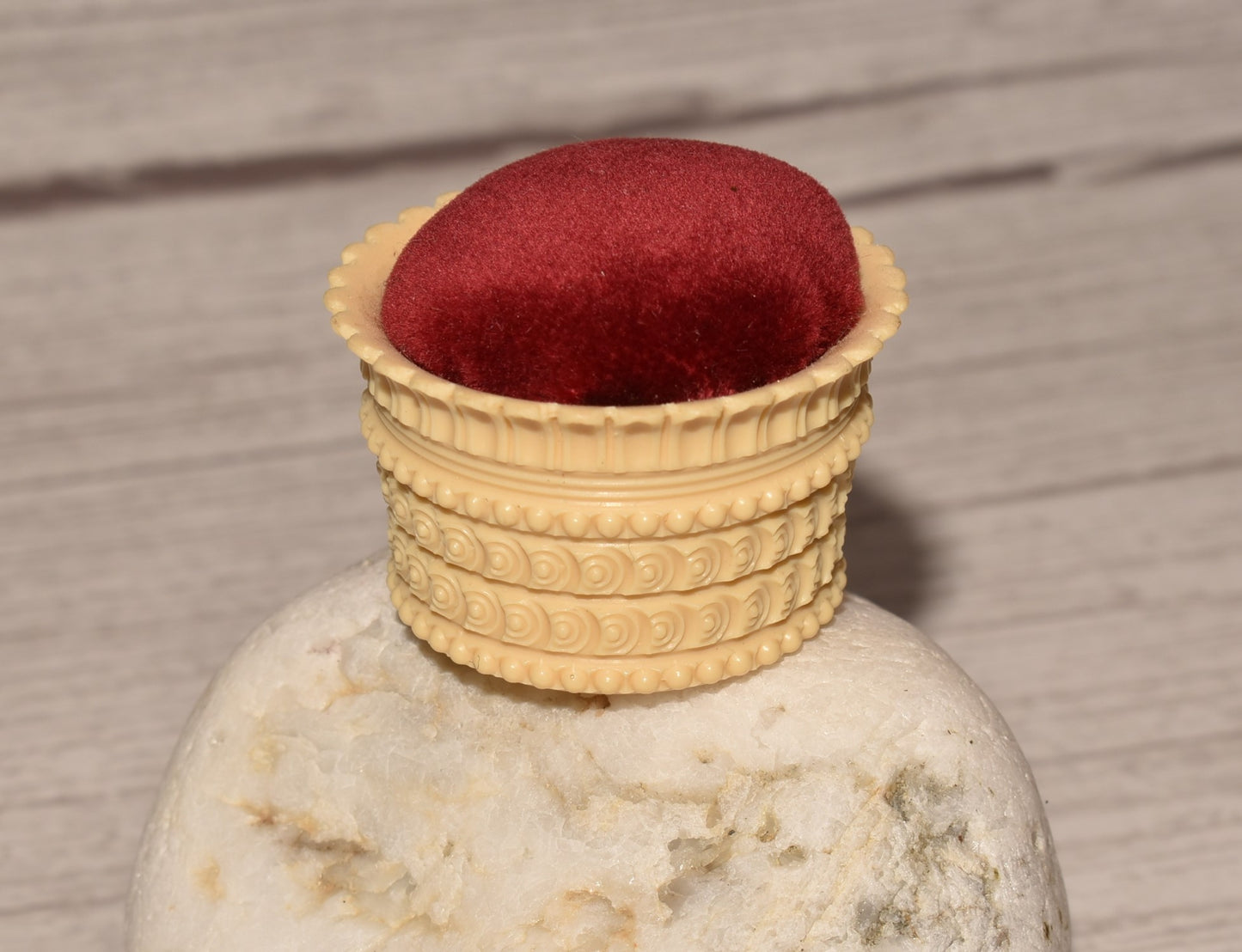 Antique Pin Cushion - Gorgeous Victorian Celluloid and Velvet Cushion