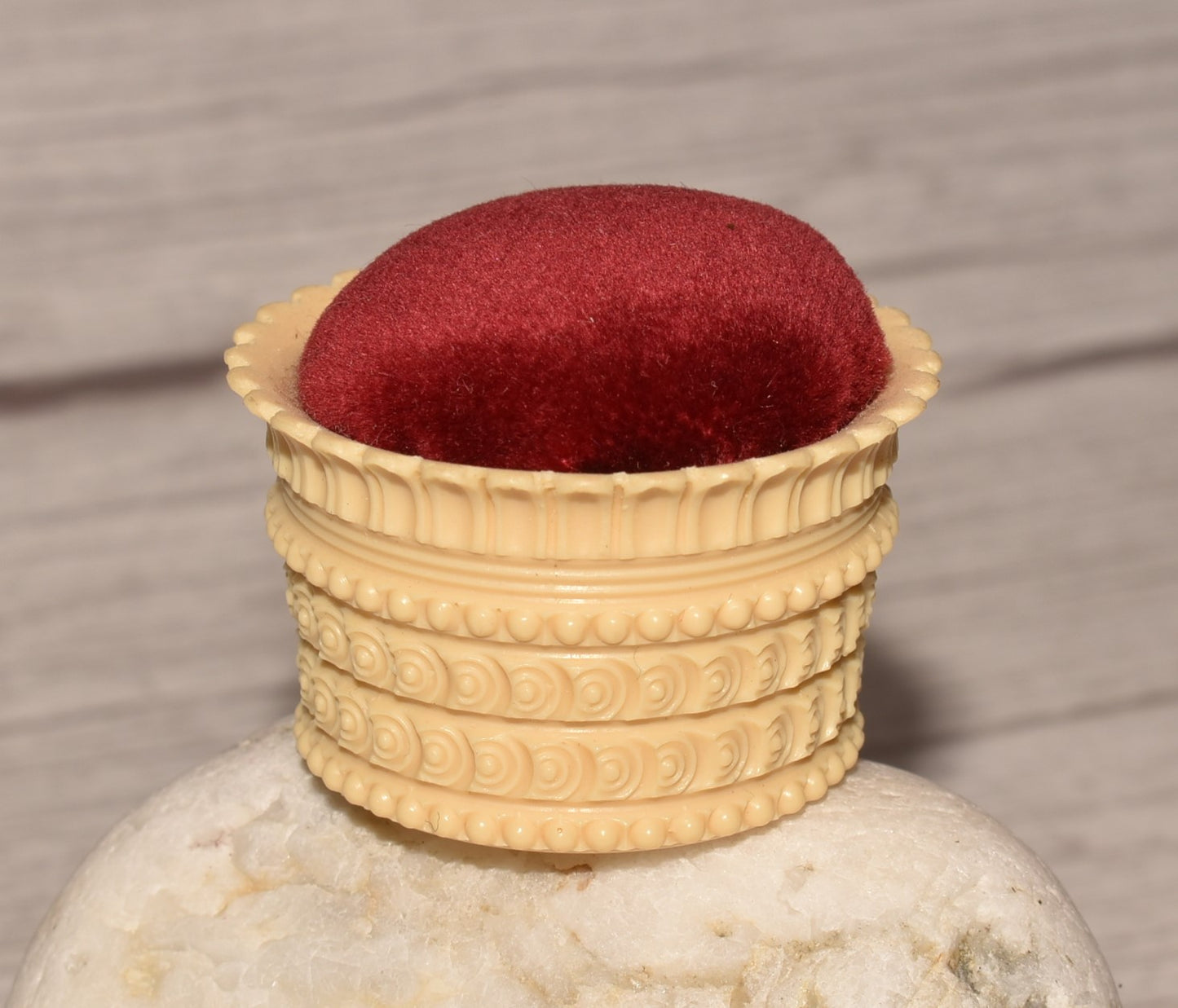 Antique Pin Cushion - Gorgeous Victorian Celluloid and Velvet Cushion