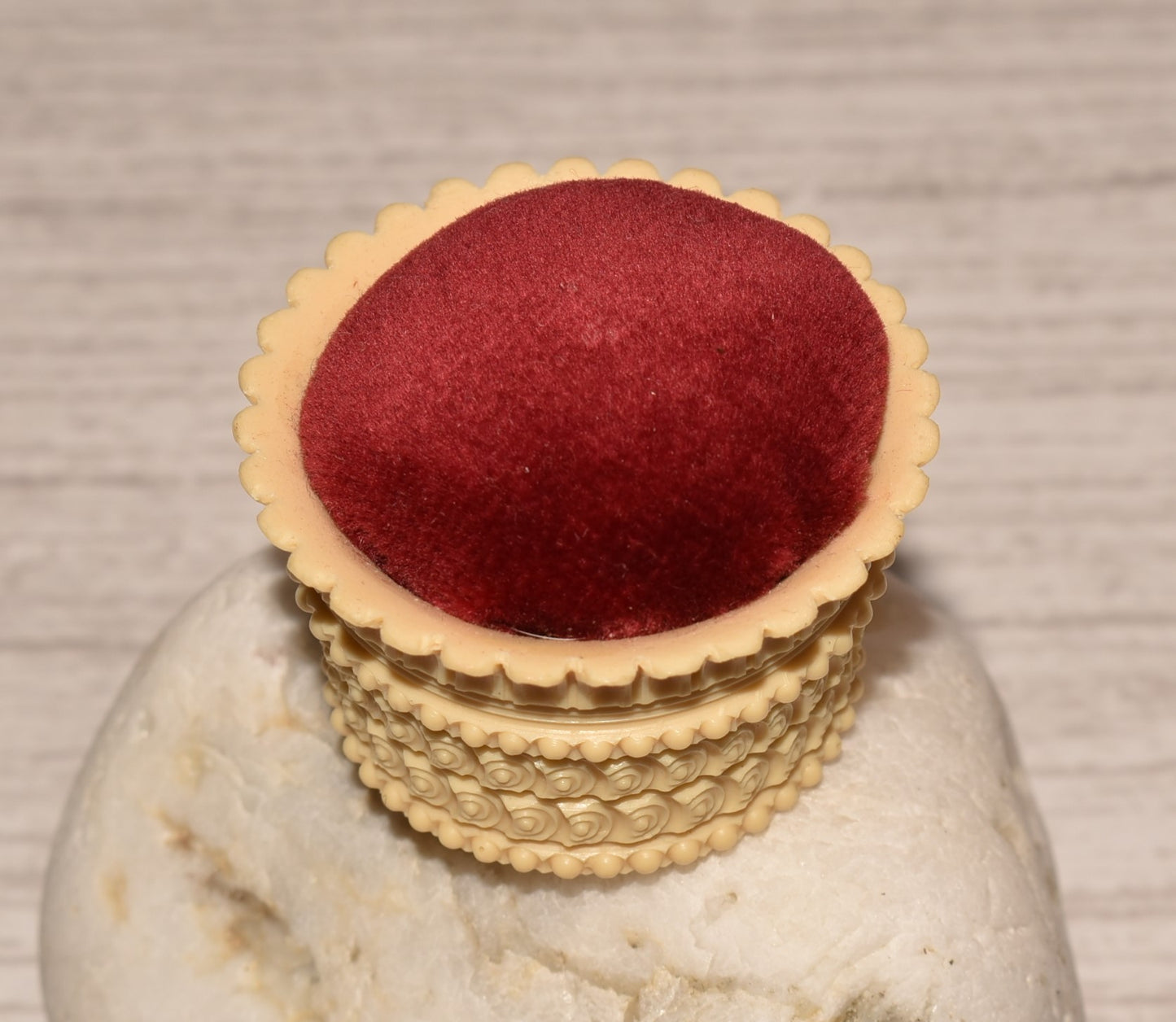 Antique Pin Cushion - Gorgeous Victorian Celluloid and Velvet Cushion