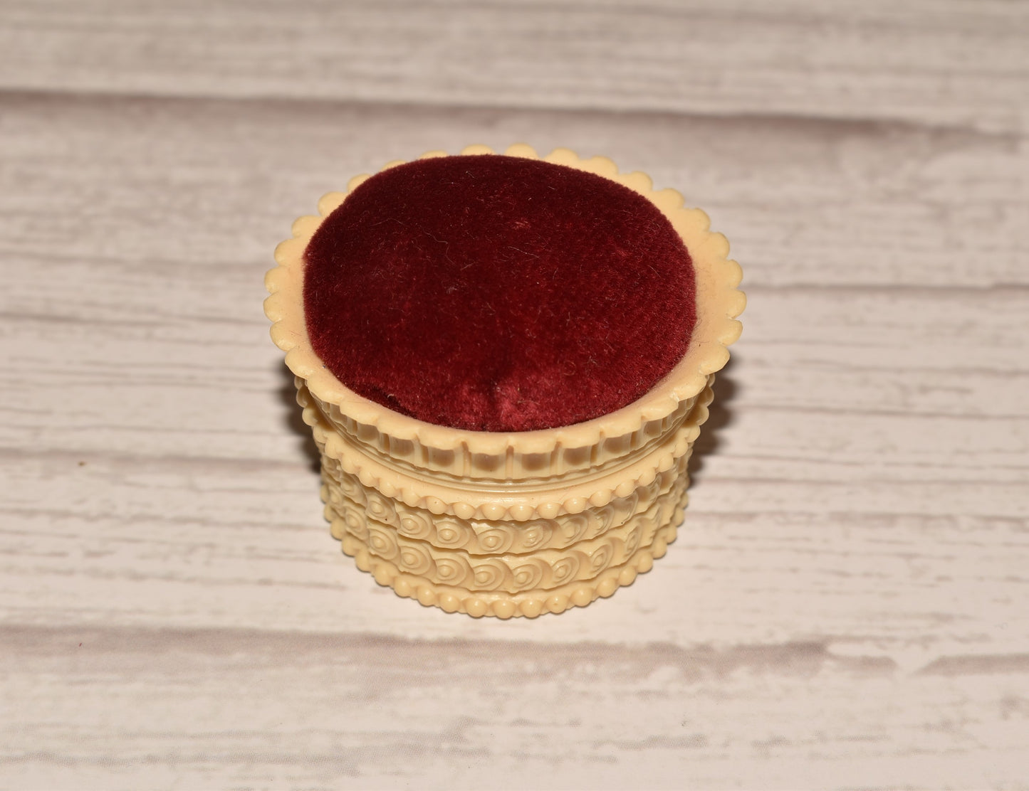 Antique Pin Cushion - Gorgeous Victorian Celluloid and Velvet Cushion
