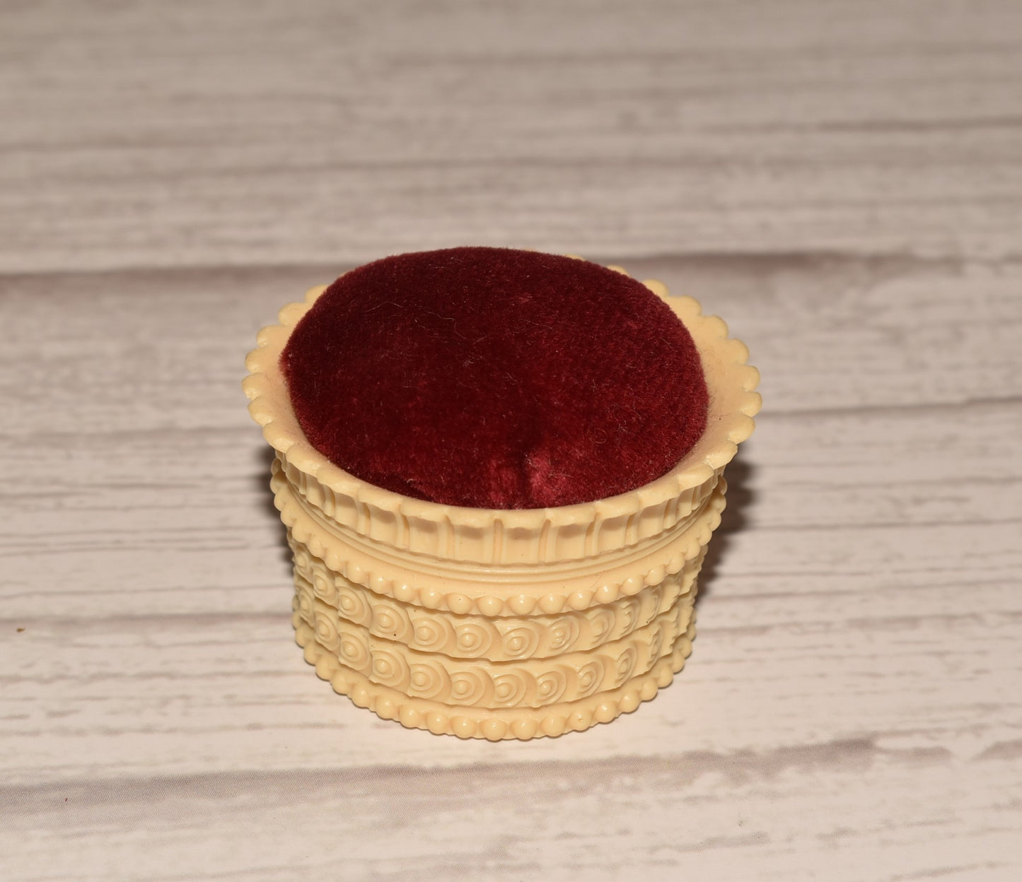 Antique Pin Cushion - Gorgeous Victorian Celluloid and Velvet Cushion