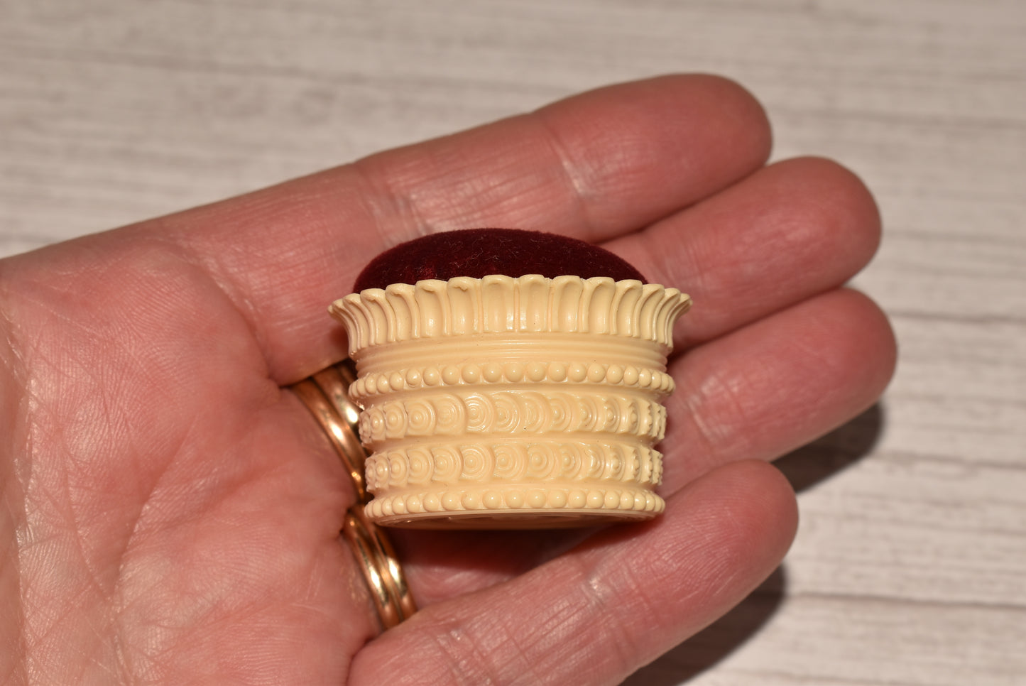 Antique Pin Cushion - Gorgeous Victorian Celluloid and Velvet Cushion