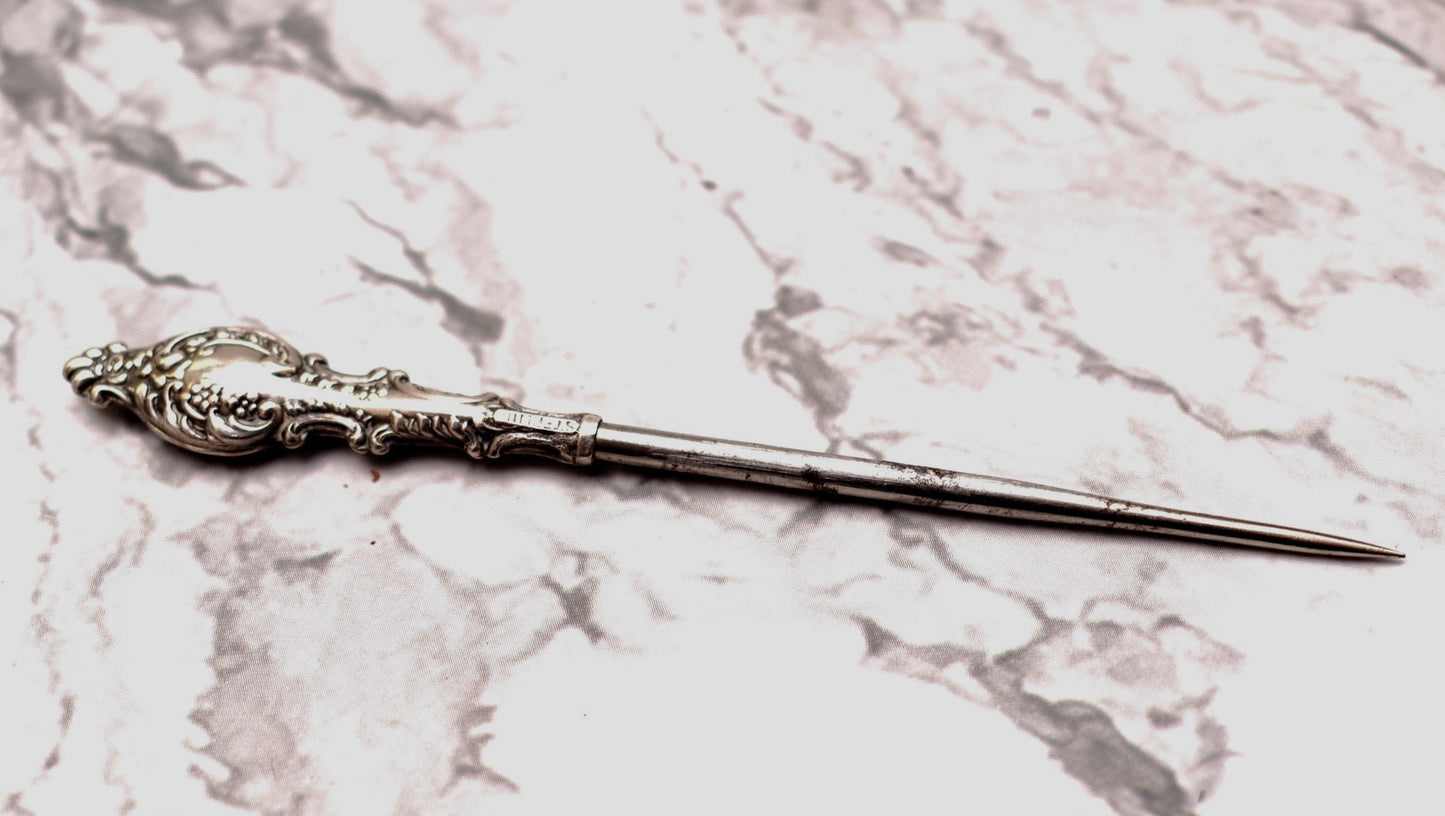 Antique Silver Awl - Gorgeous Victorian Sterling Fine Tipped Notion