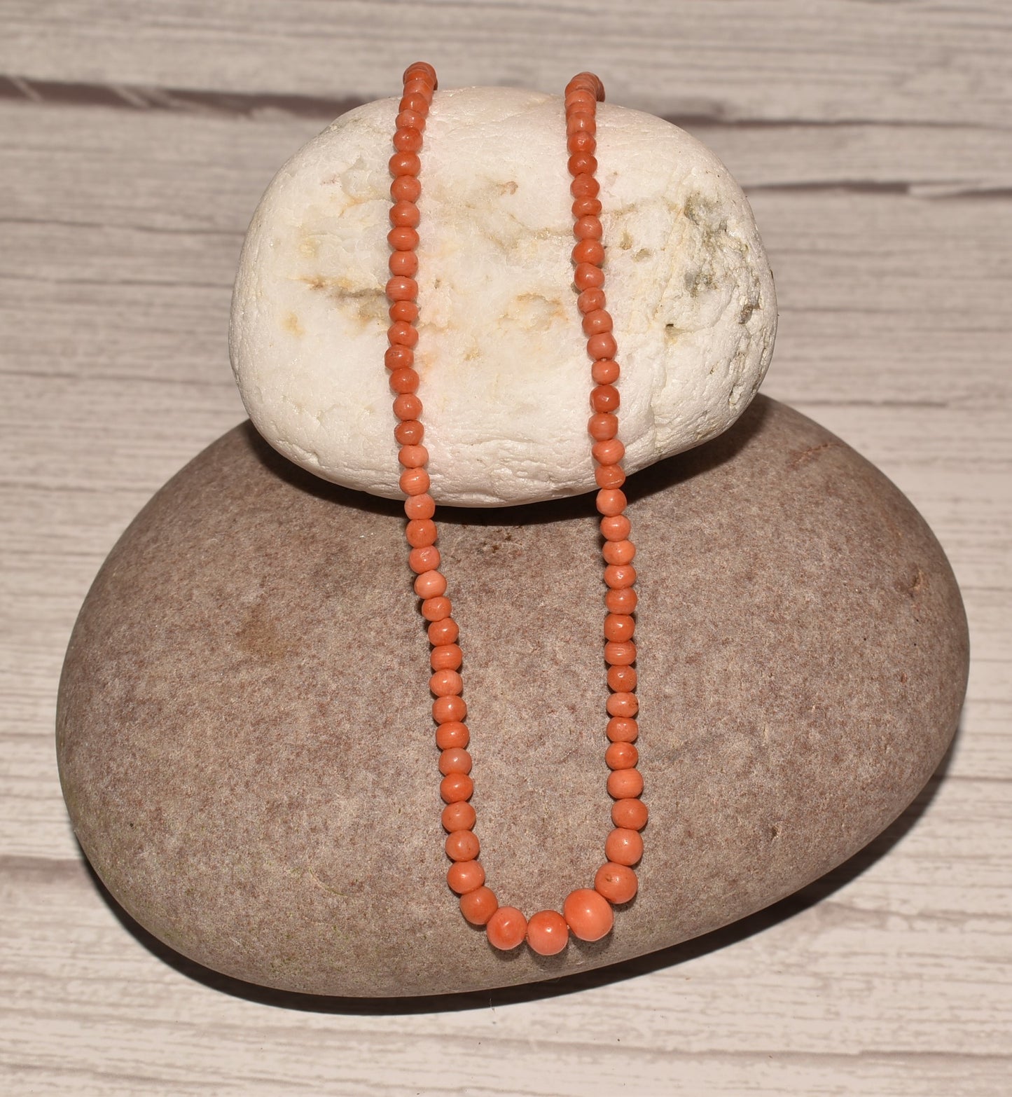 Victorian Coral Bead Necklace - Beautiful 15 Inch Graduated String