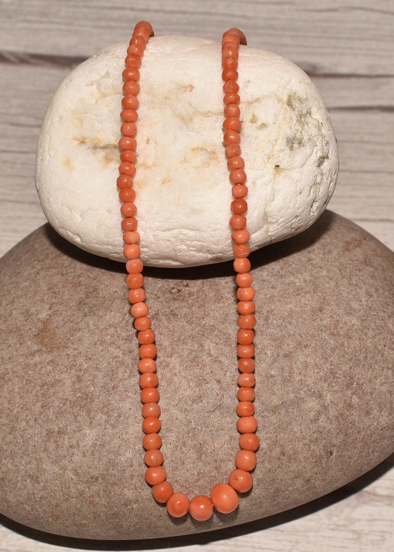 Victorian Coral Bead Necklace - Beautiful 15 Inch Graduated String