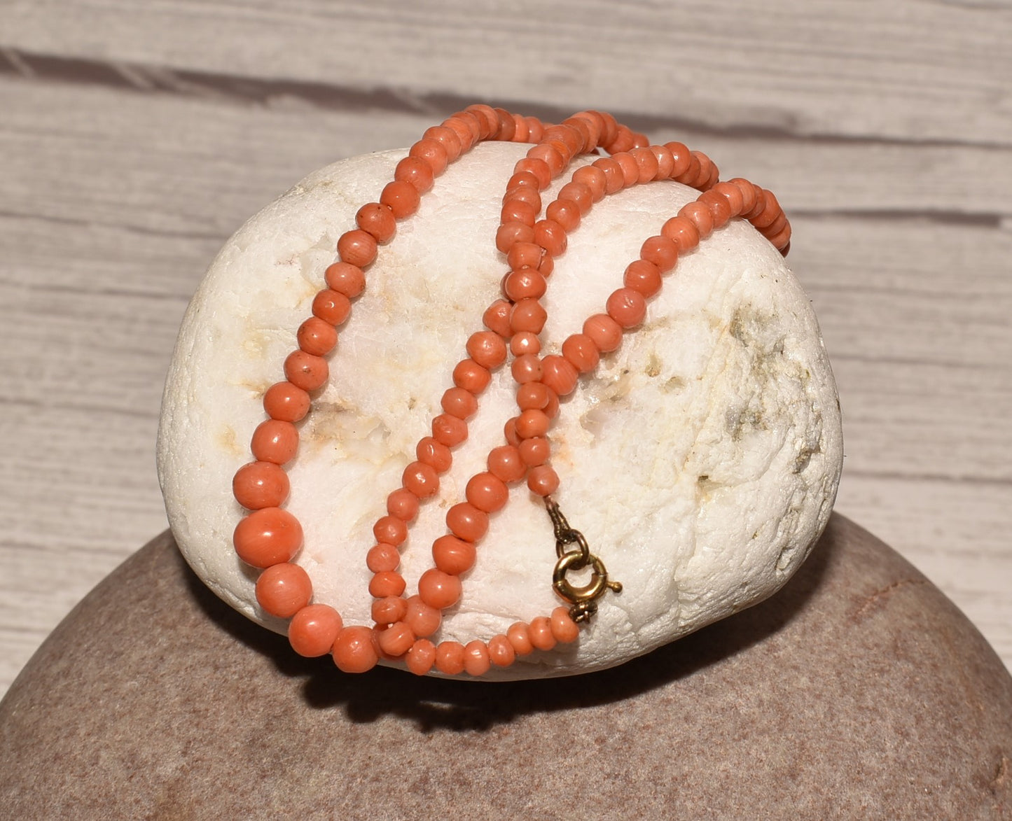 Victorian Coral Bead Necklace - Beautiful 15 Inch Graduated String