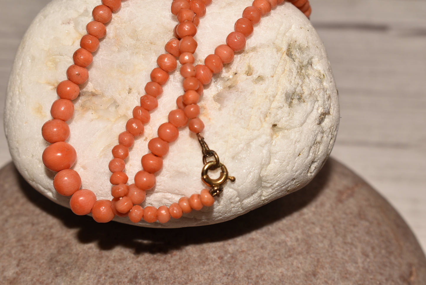 Victorian Coral Bead Necklace - Beautiful 15 Inch Graduated String