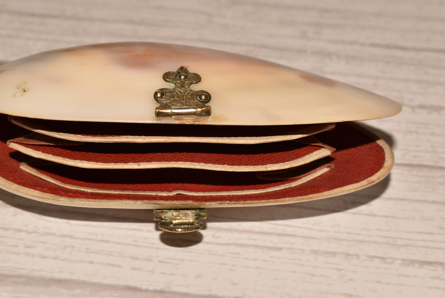 Victorian Mother of Pearl Etui Purse - Stunning Antique Lined Oyster Shell with Decorative Fixings