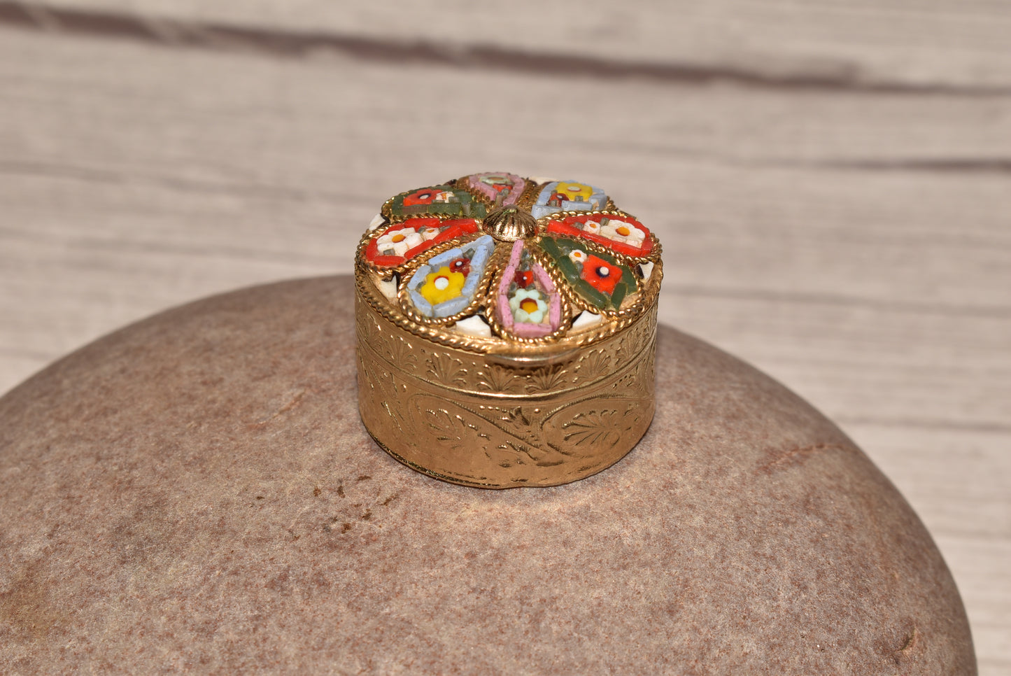 Vintage Micro Mosaic Box - Gorgeous Inlaid Brass Stash/Pill Box