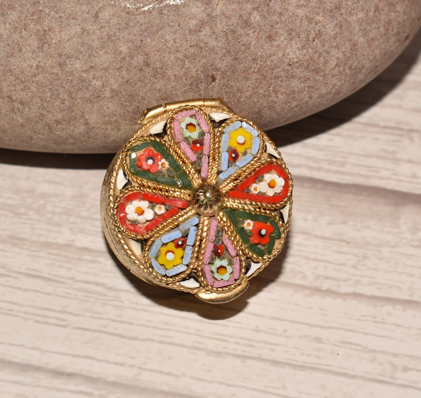 Vintage Micro Mosaic Box - Gorgeous Inlaid Brass Stash/Pill Box