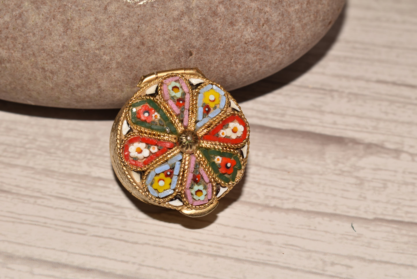 Vintage Micro Mosaic Box - Gorgeous Inlaid Brass Stash/Pill Box