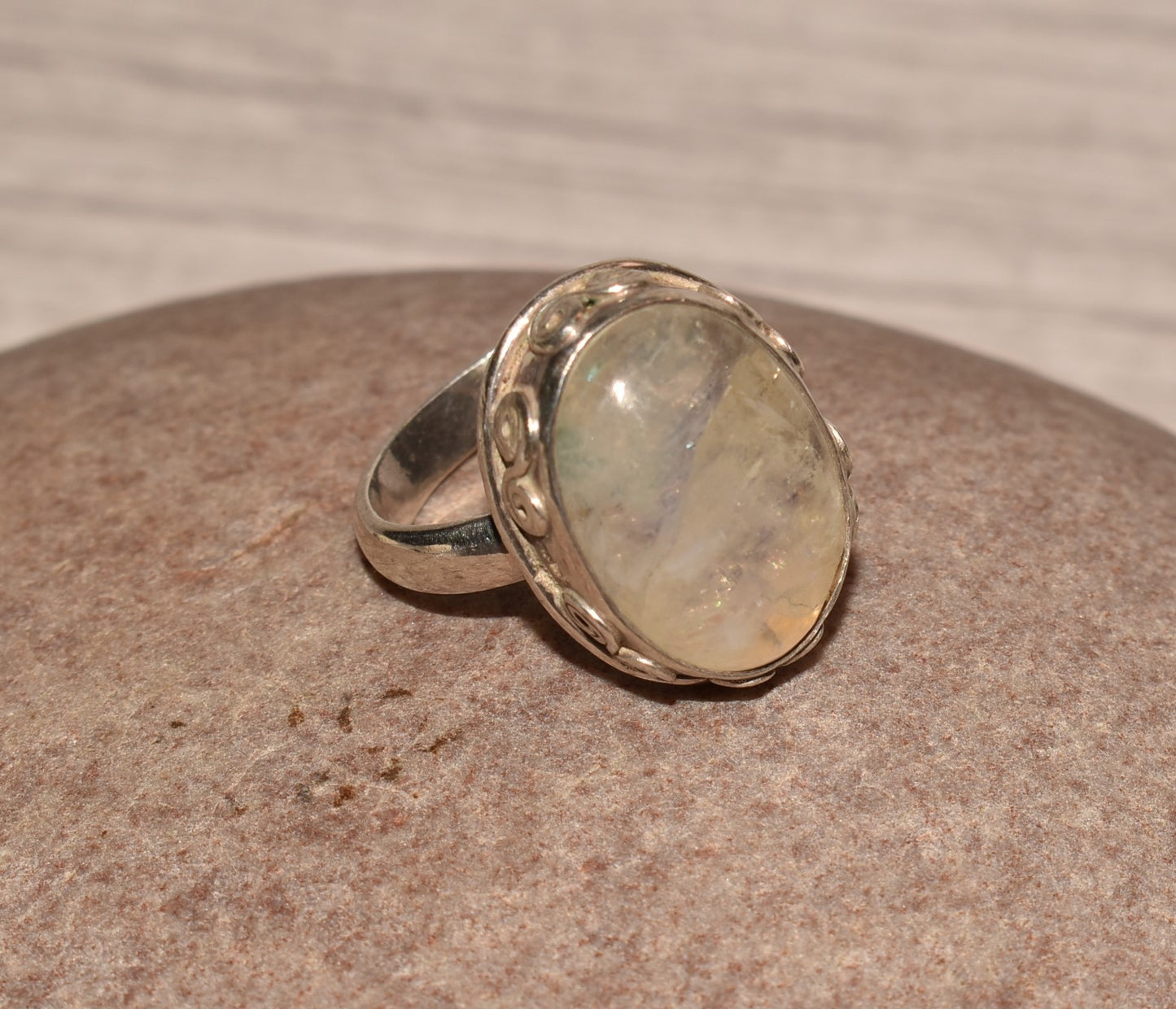 Silver Moonstone Ring - Gorgeous Size Q Large Decorative