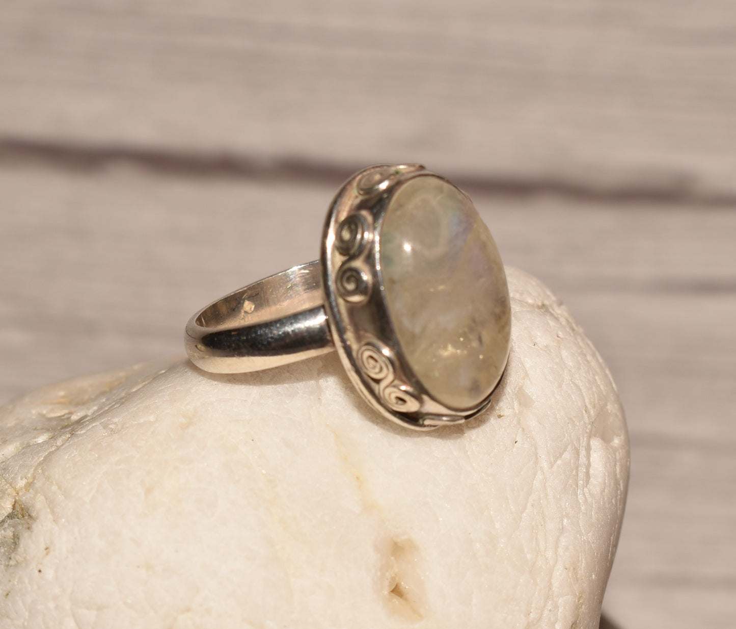 Silver Moonstone Ring - Gorgeous Size Q Large Decorative