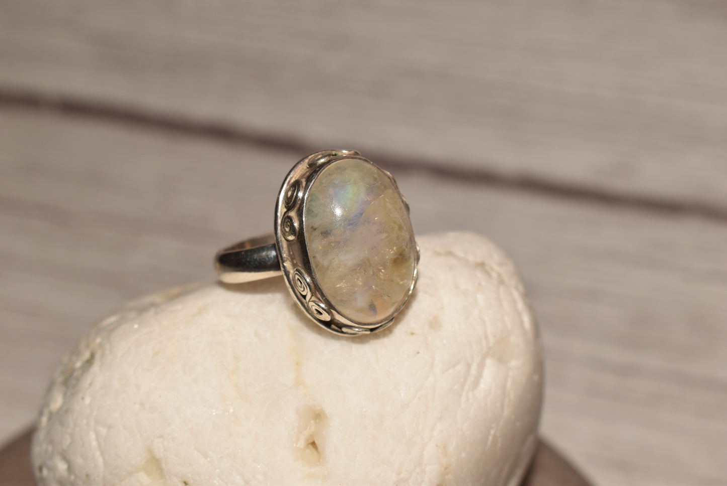 Silver Moonstone Ring - Gorgeous Size Q Large Decorative