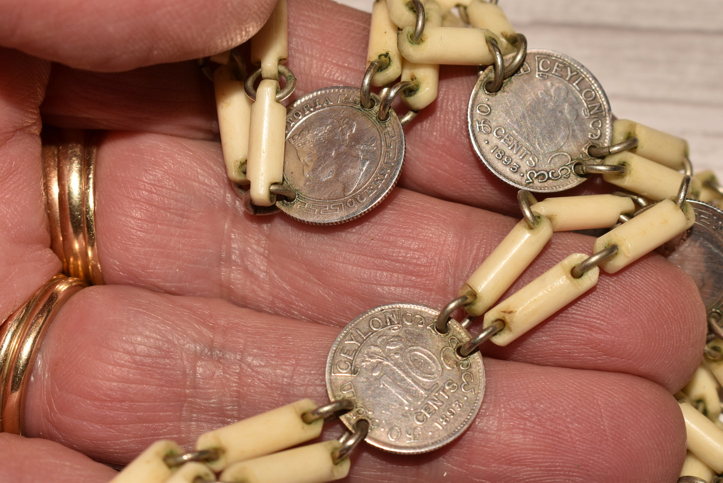 Antique Watch Chain - Stunning Rare Victorian Ceylon and India Coins with Anchor Fob