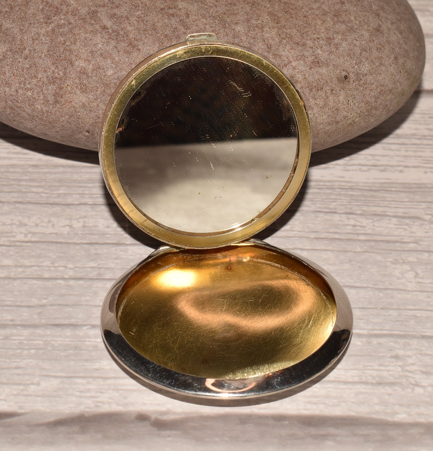 Antique Silver Compact - Gorgeous Floral Embossed Mirrored Compact Large Pendant Locket