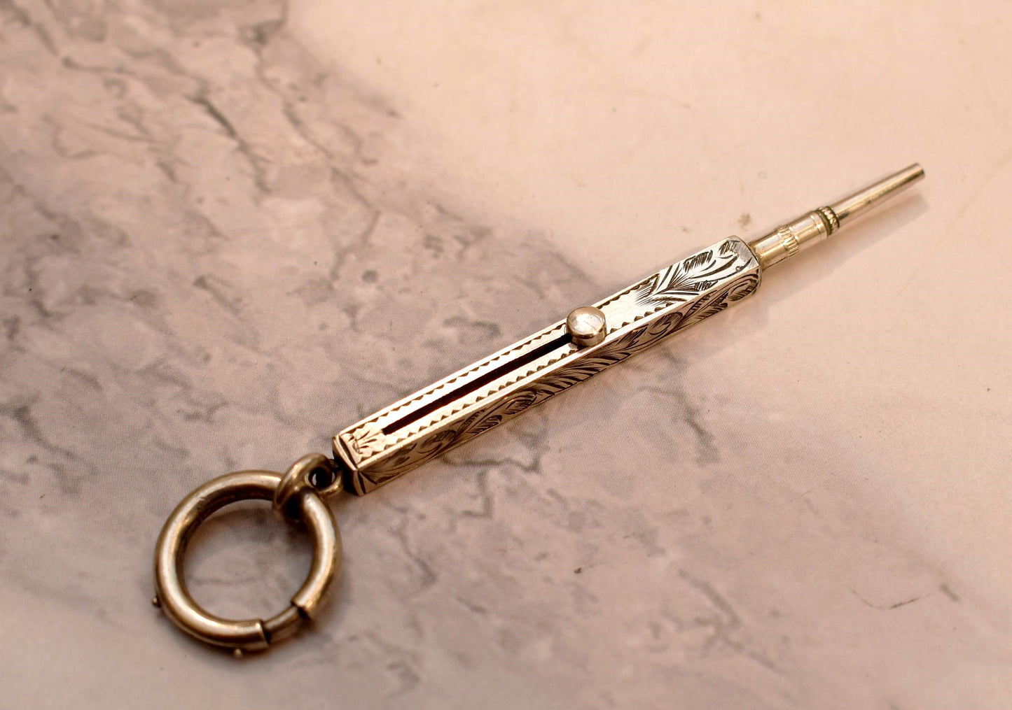 Antique Silver Pencil - Stunning Victorian Fob and Chatelaine Pencil with Large Bolt Ring