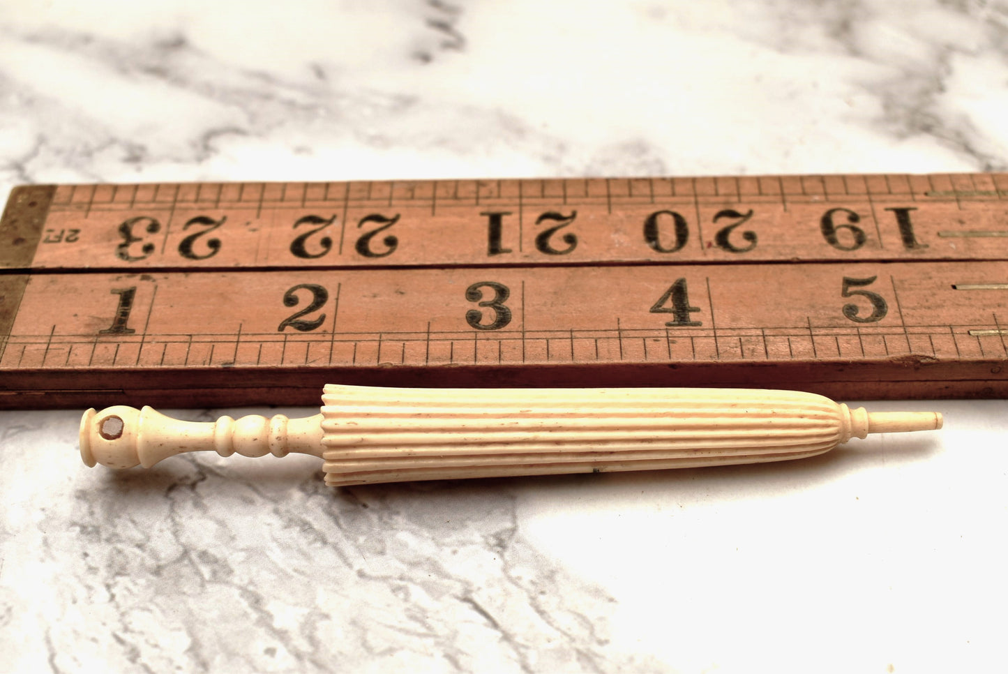 Antique Parasol Etui with Menton Stanhope Lens - Gorgeous Victorian Bone Needle Case