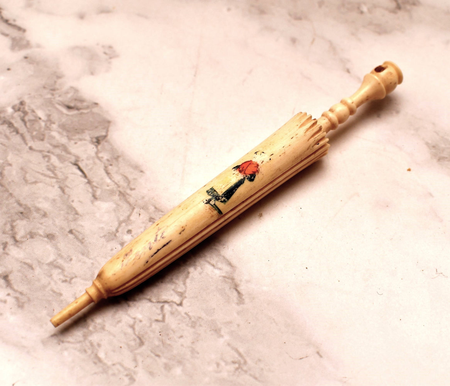 Antique Parasol Etui with Menton Stanhope Lens - Gorgeous Victorian Bone Needle Case