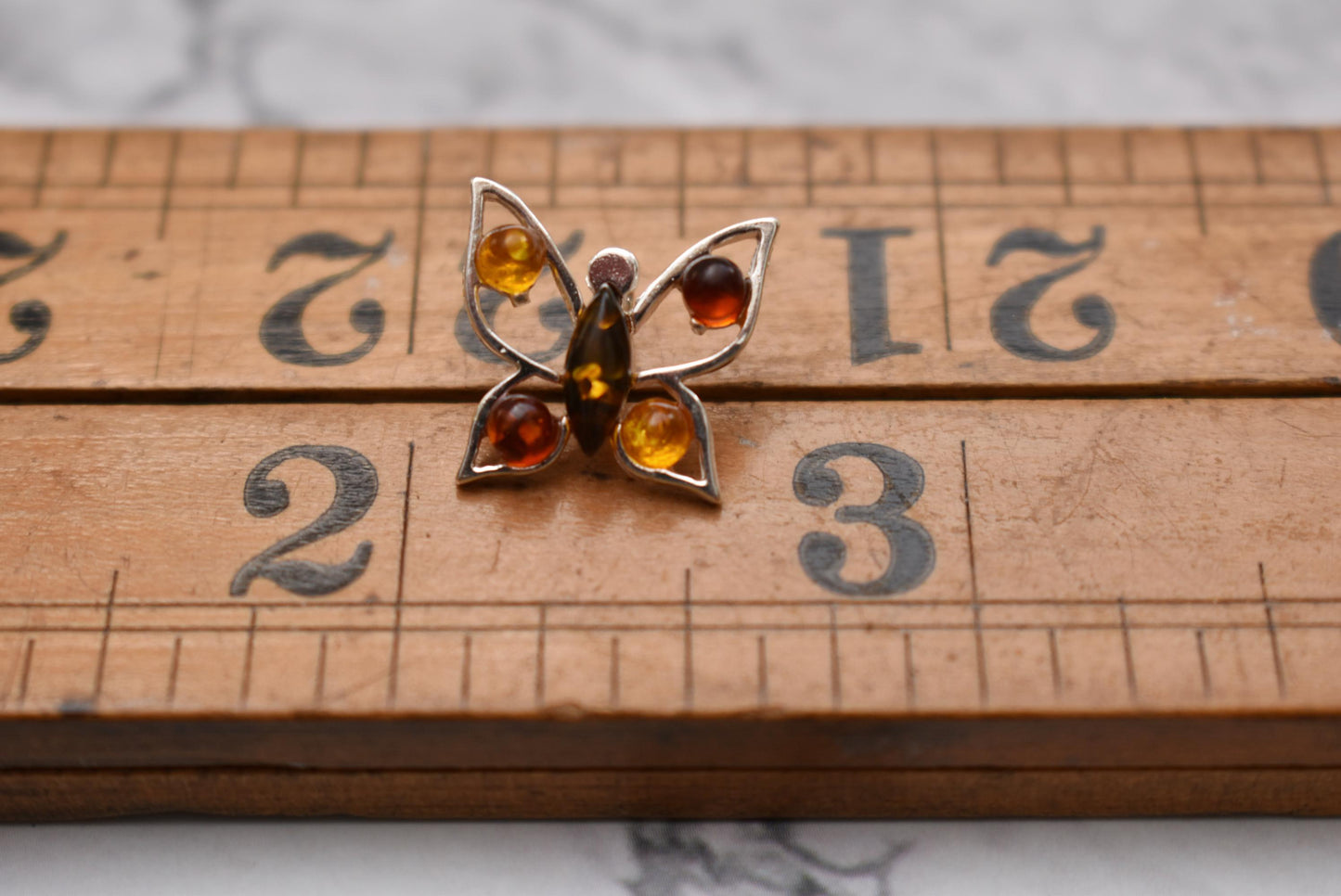 Silver Amber Pendant - Gorgeous Butterfly Multi Colour Stone