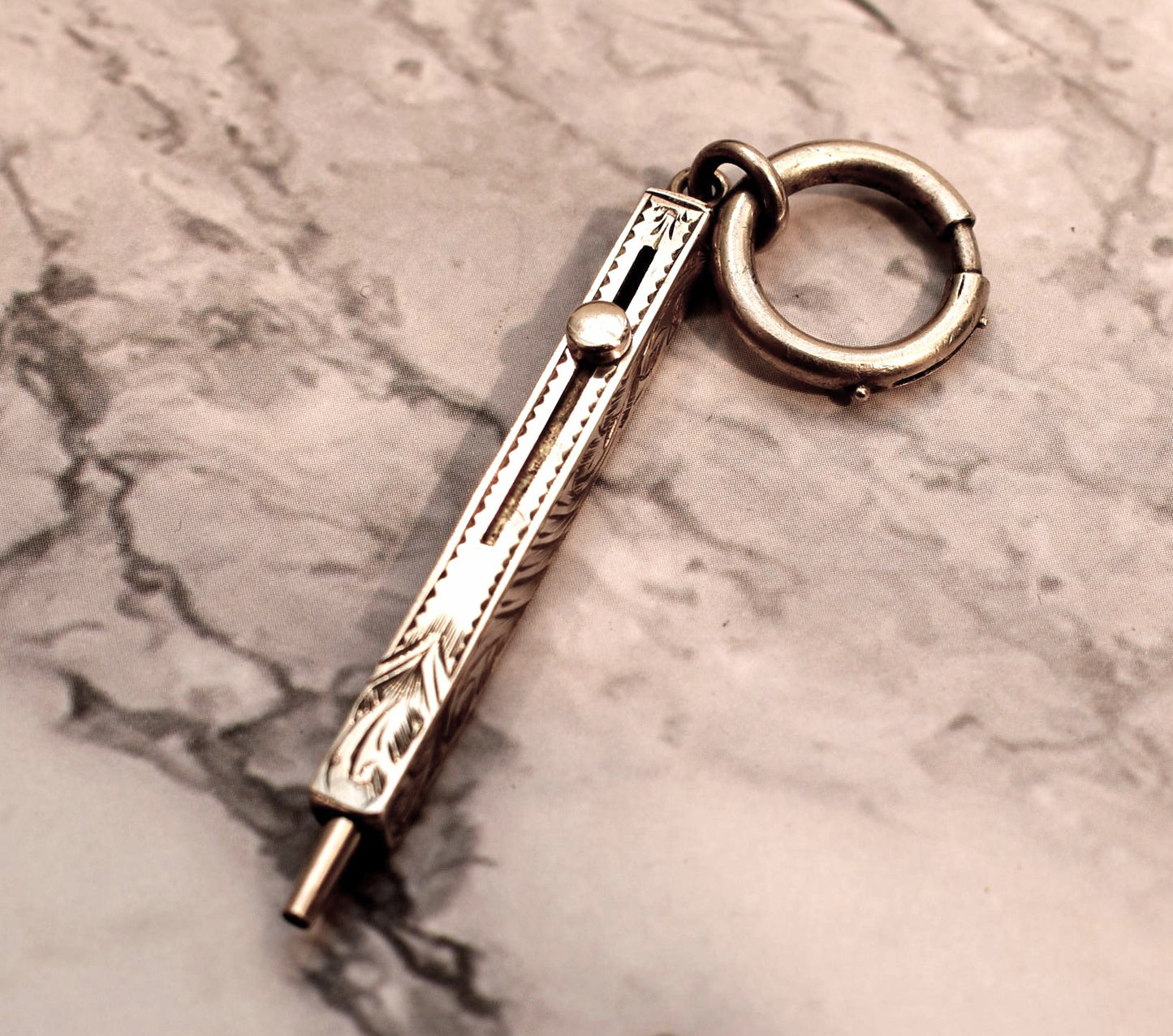 Antique Silver Pencil - Stunning Victorian Fob and Chatelaine Pencil with Large Bolt Ring