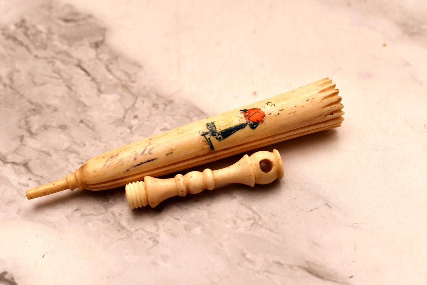 Antique Parasol Etui with Menton Stanhope Lens - Gorgeous Victorian Bone Needle Case