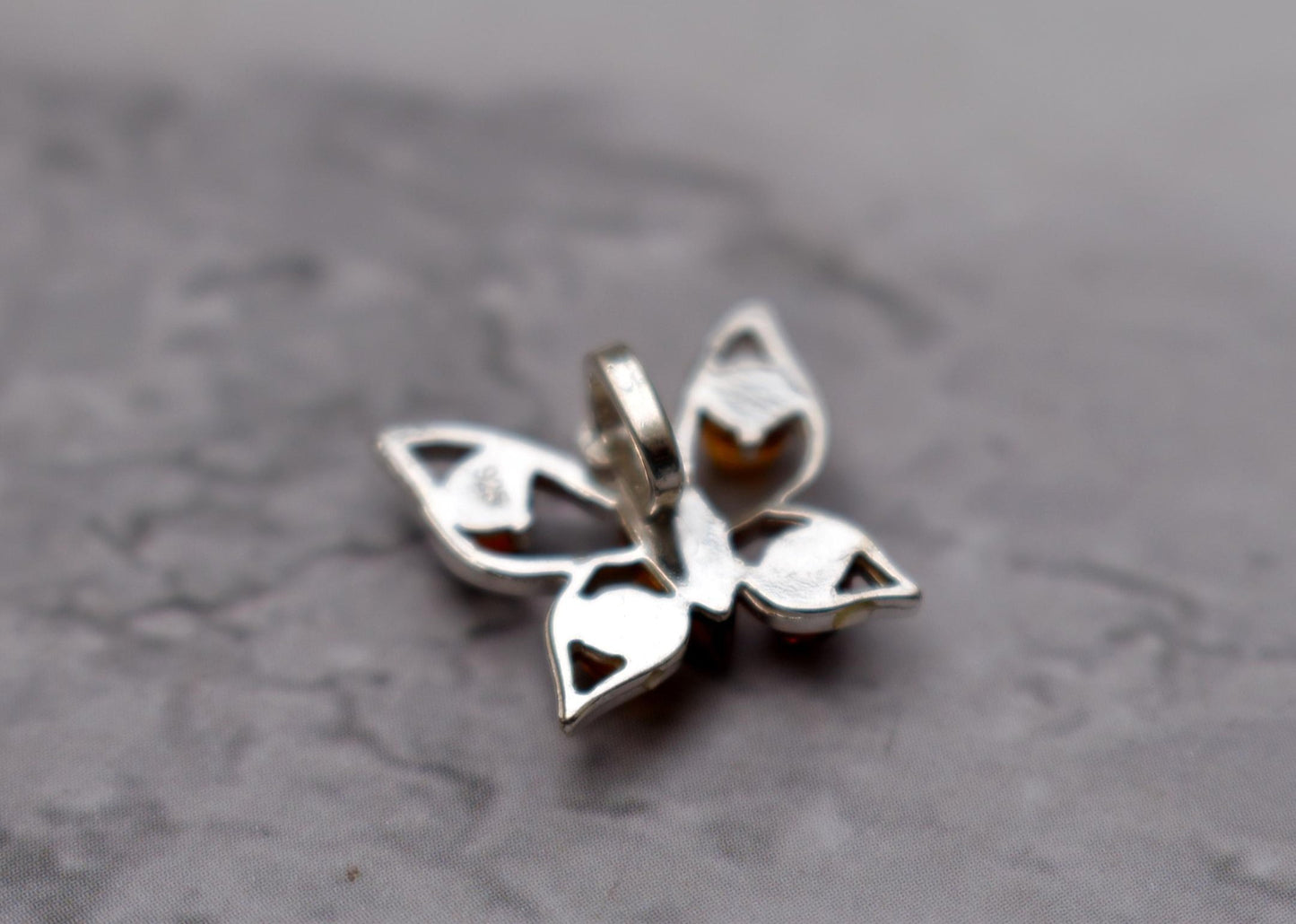 Silver Amber Pendant - Gorgeous Butterfly Multi Colour Stone