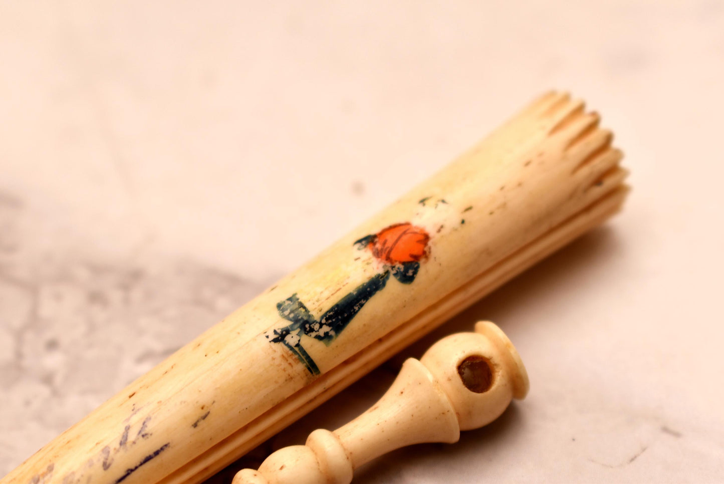 Antique Parasol Etui with Menton Stanhope Lens - Gorgeous Victorian Bone Needle Case