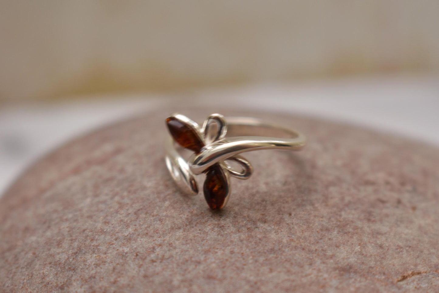 Silver Amber Butterfly Ring - Gorgeous Size O.5 Decorative Ring