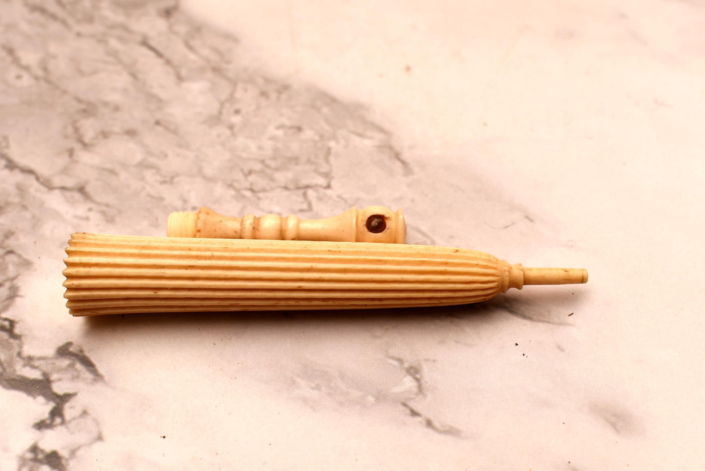 Antique Parasol Etui with Menton Stanhope Lens - Gorgeous Victorian Bone Needle Case