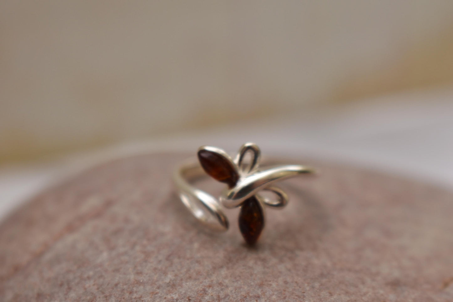 Silver Amber Butterfly Ring - Gorgeous Size O.5 Decorative Ring