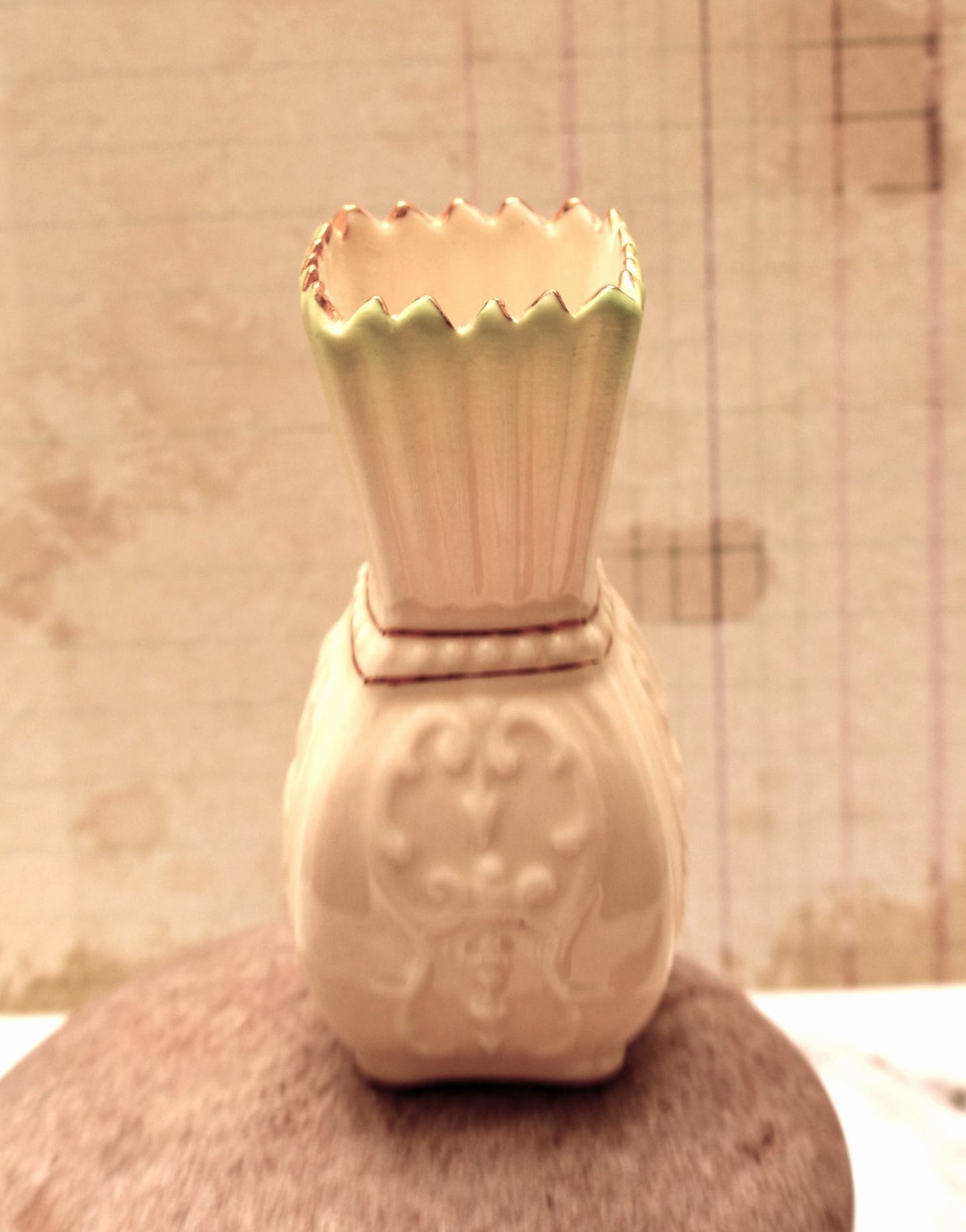 Vintage Belleek Vase - Beautiful 7th Mark in Pale Green and Gold
