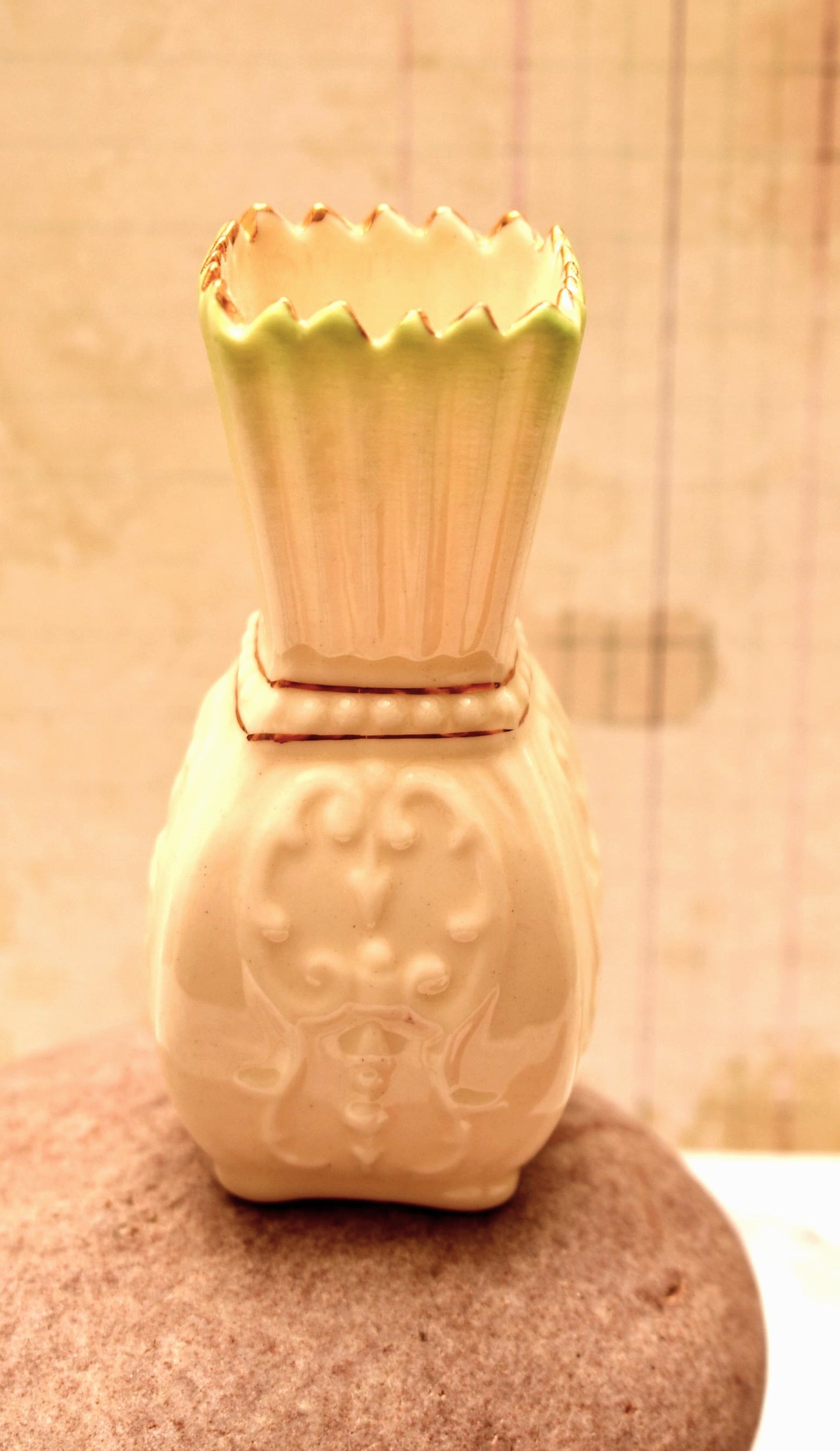 Vintage Belleek Vase - Beautiful 7th Mark in Pale Green and Gold