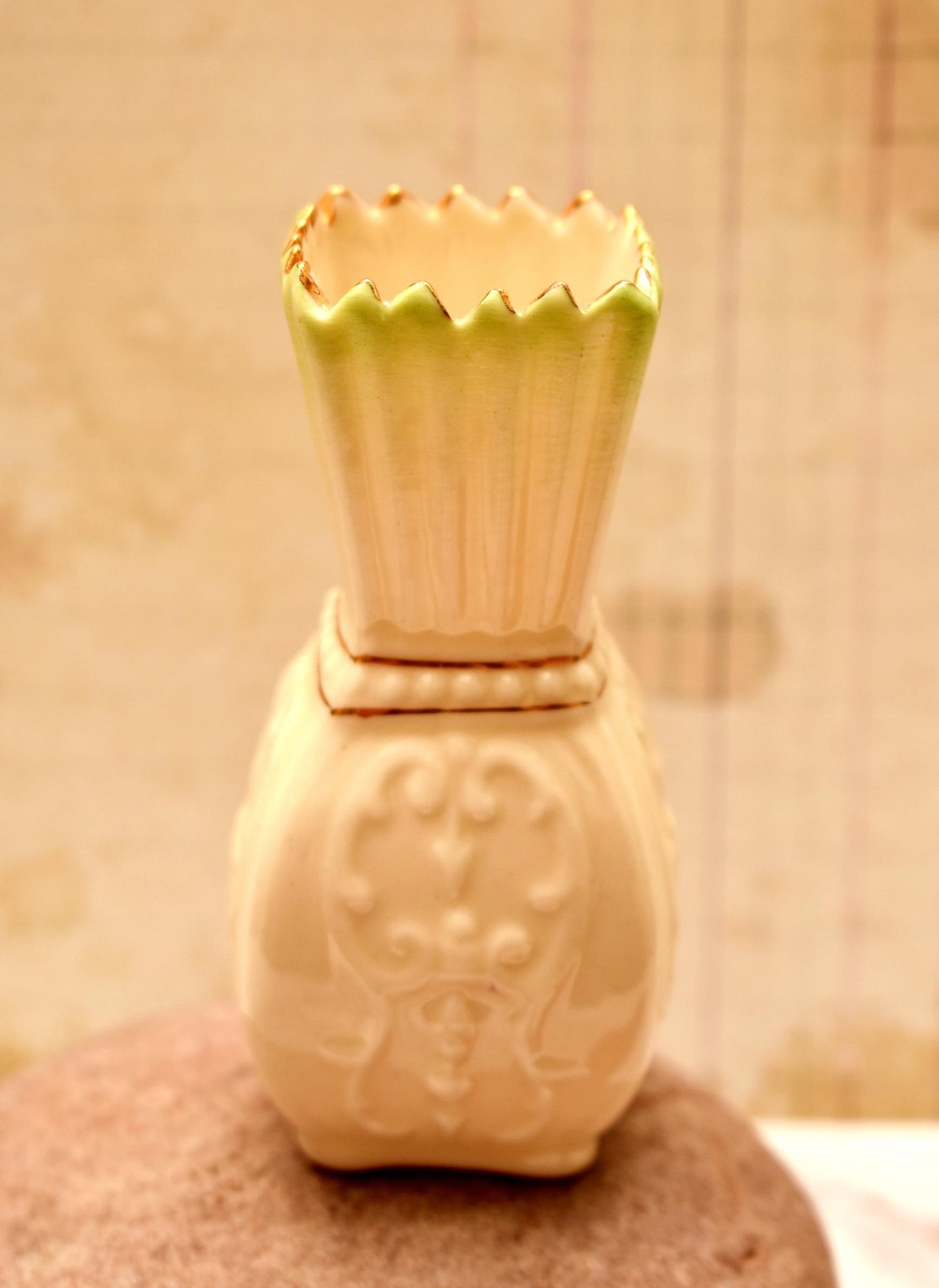 Vintage Belleek Vase - Beautiful 7th Mark in Pale Green and Gold