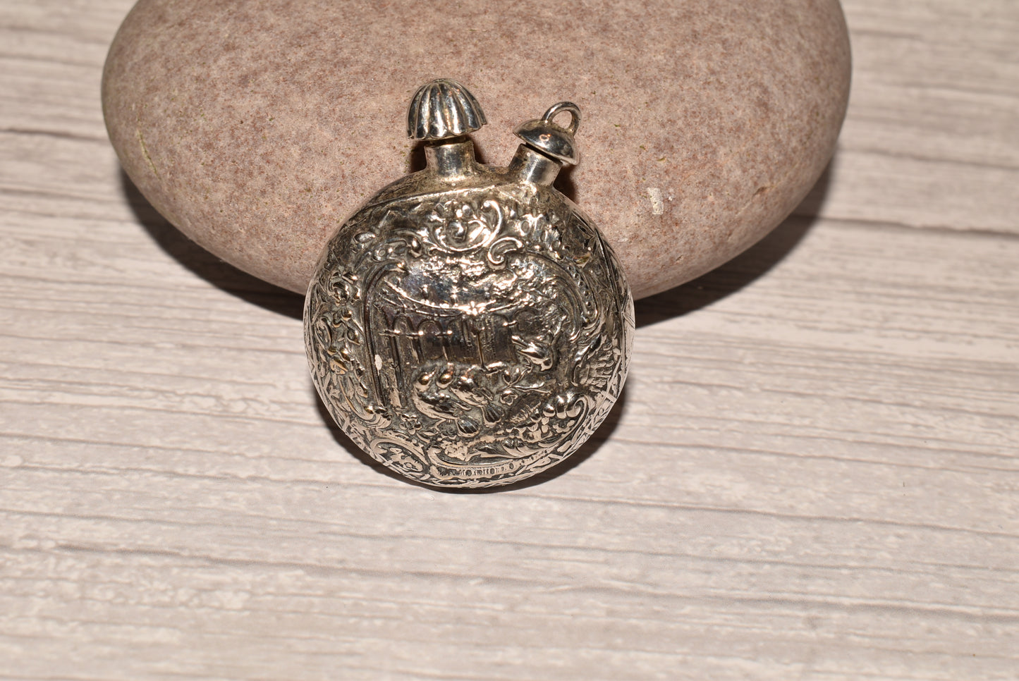 Antique Scent Bottle - Beautiful Double Stoppered Love Birds Scene Perfume Bottle