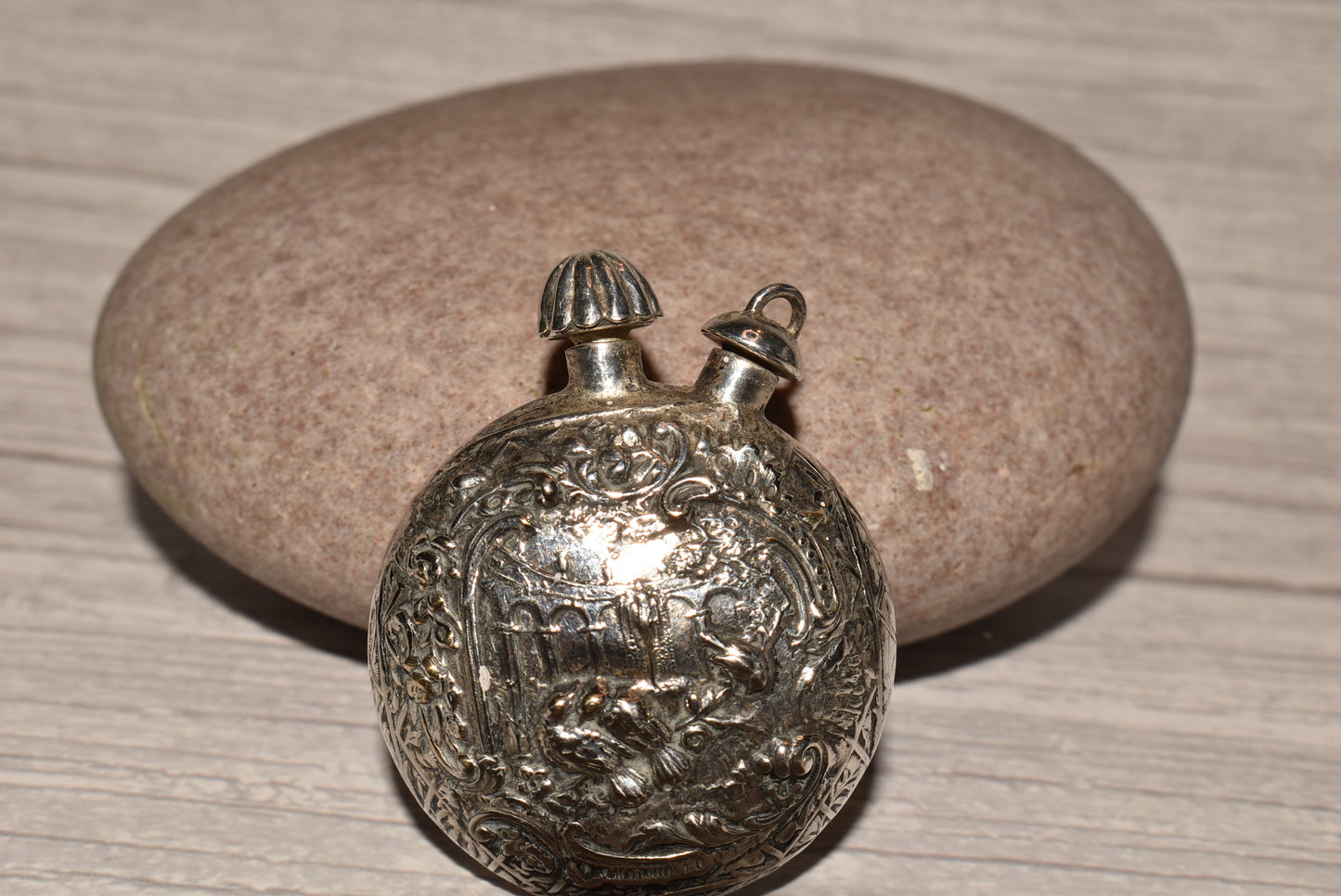 Antique Scent Bottle - Beautiful Double Stoppered Love Birds Scene Perfume Bottle