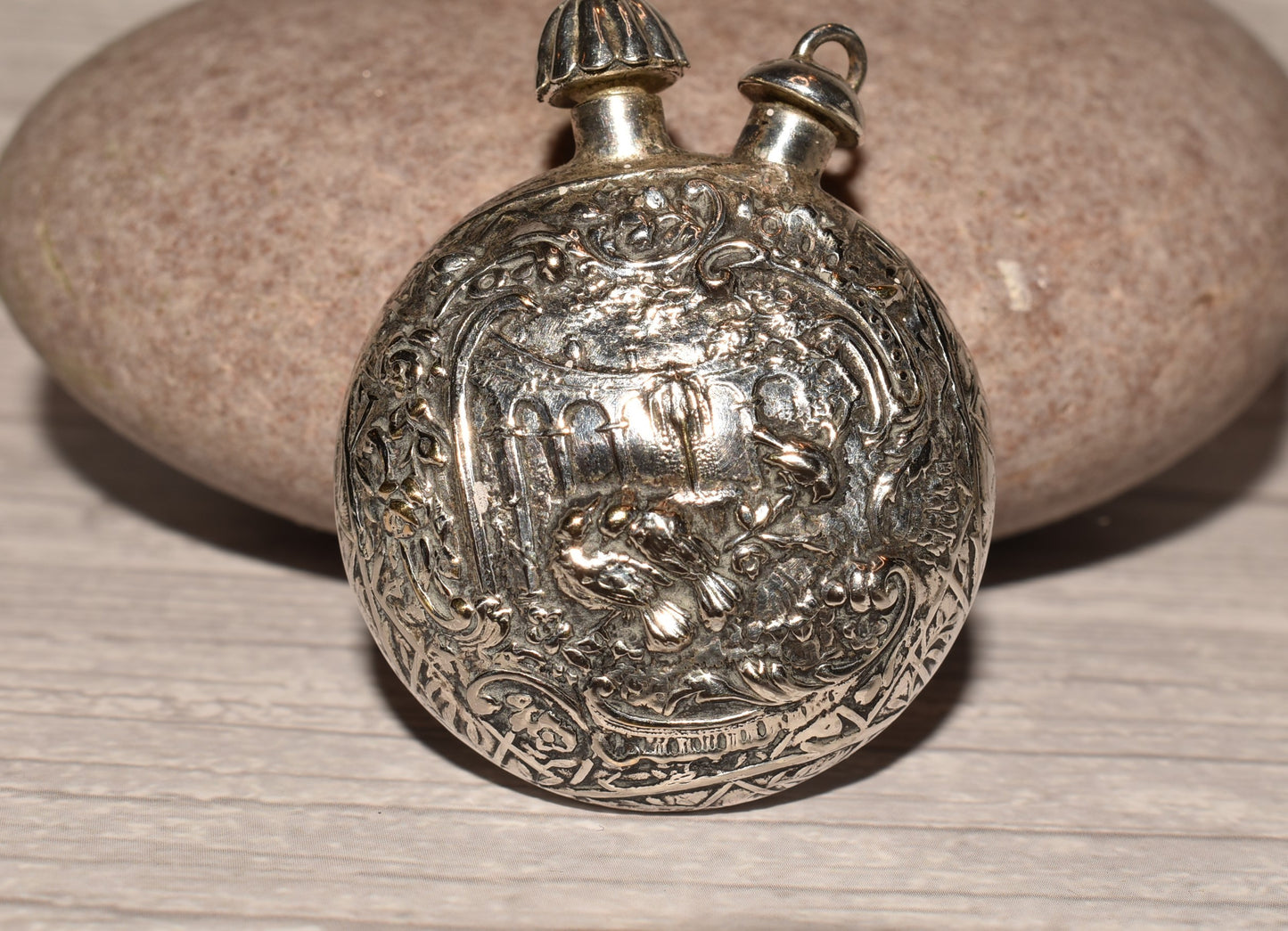 Antique Scent Bottle - Beautiful Double Stoppered Love Birds Scene Perfume Bottle