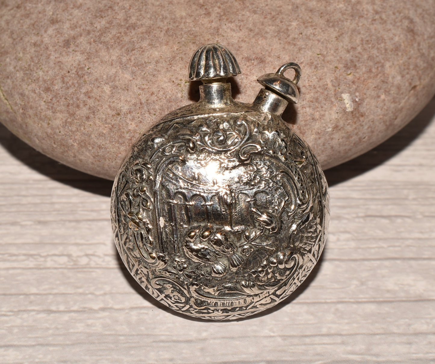 Antique Scent Bottle - Beautiful Double Stoppered Love Birds Scene Perfume Bottle